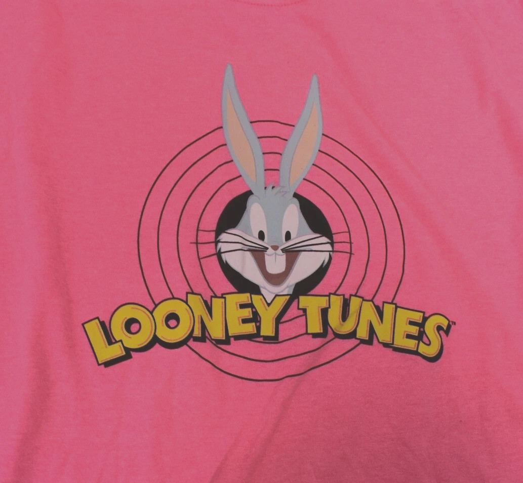 Looney Tunes Mens Bugs Bunny Pink Retro Bullseye Graphic Shirt New L, XL