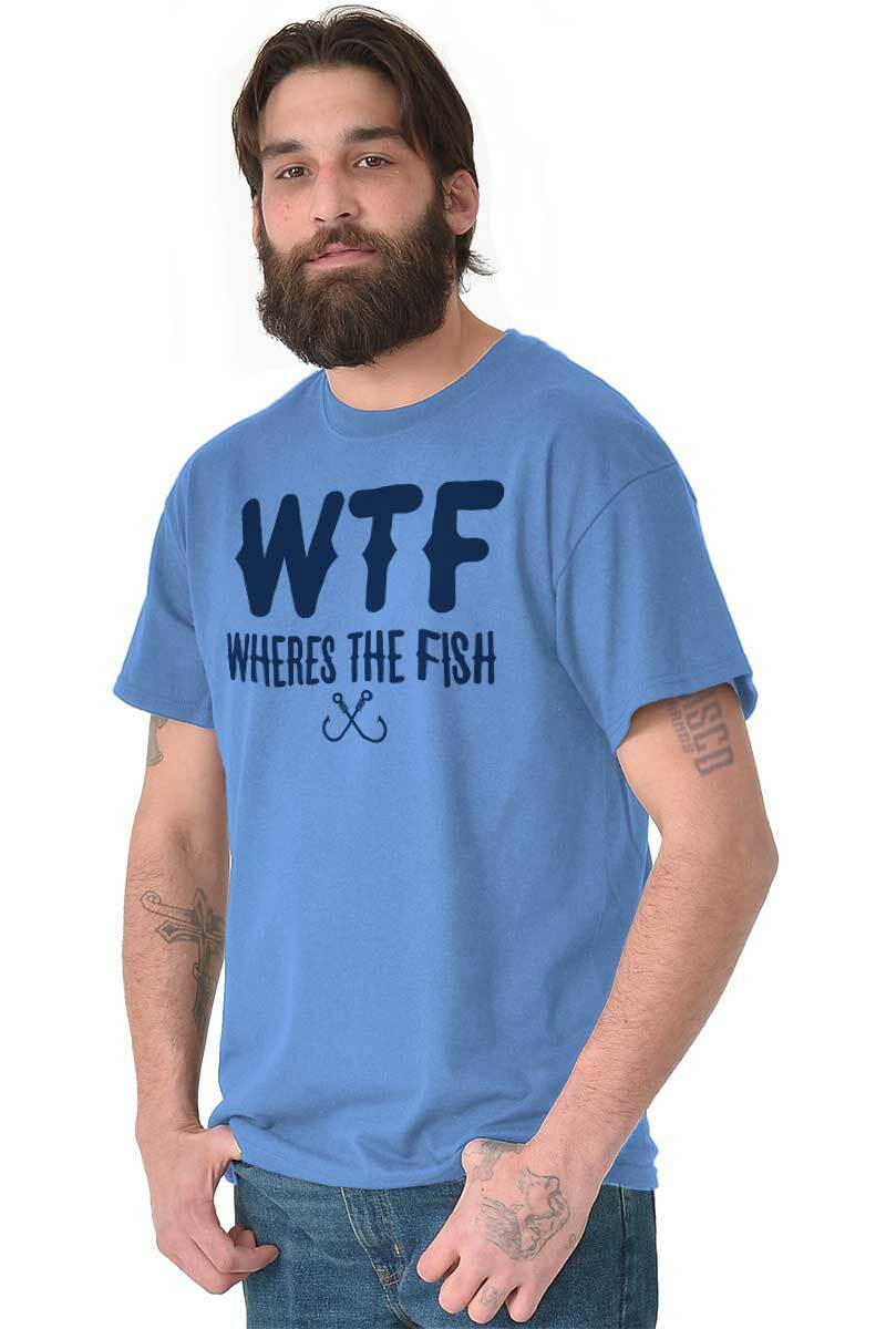WTF Wheres The Fish Fishing Hobby Angler Gift Mens Casual Crewneck T Shirts Tees