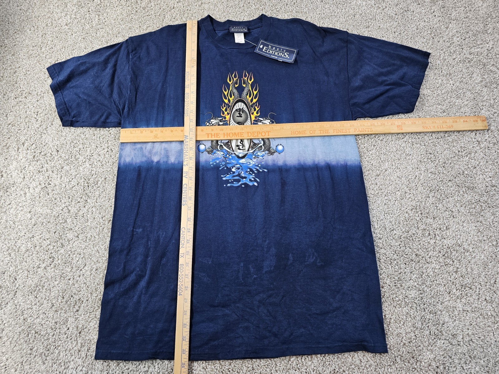 basic Editions Tshirt Men Sz XL Graphic Tie-Dye Dragon-Fire-Water Vtg. 90’s USA