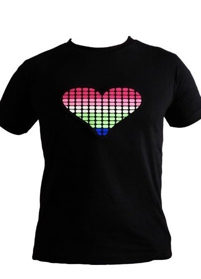 Heart LED Panel Light Up T Shirt Sound Activated Disco Fun DJ Party Rave Size S