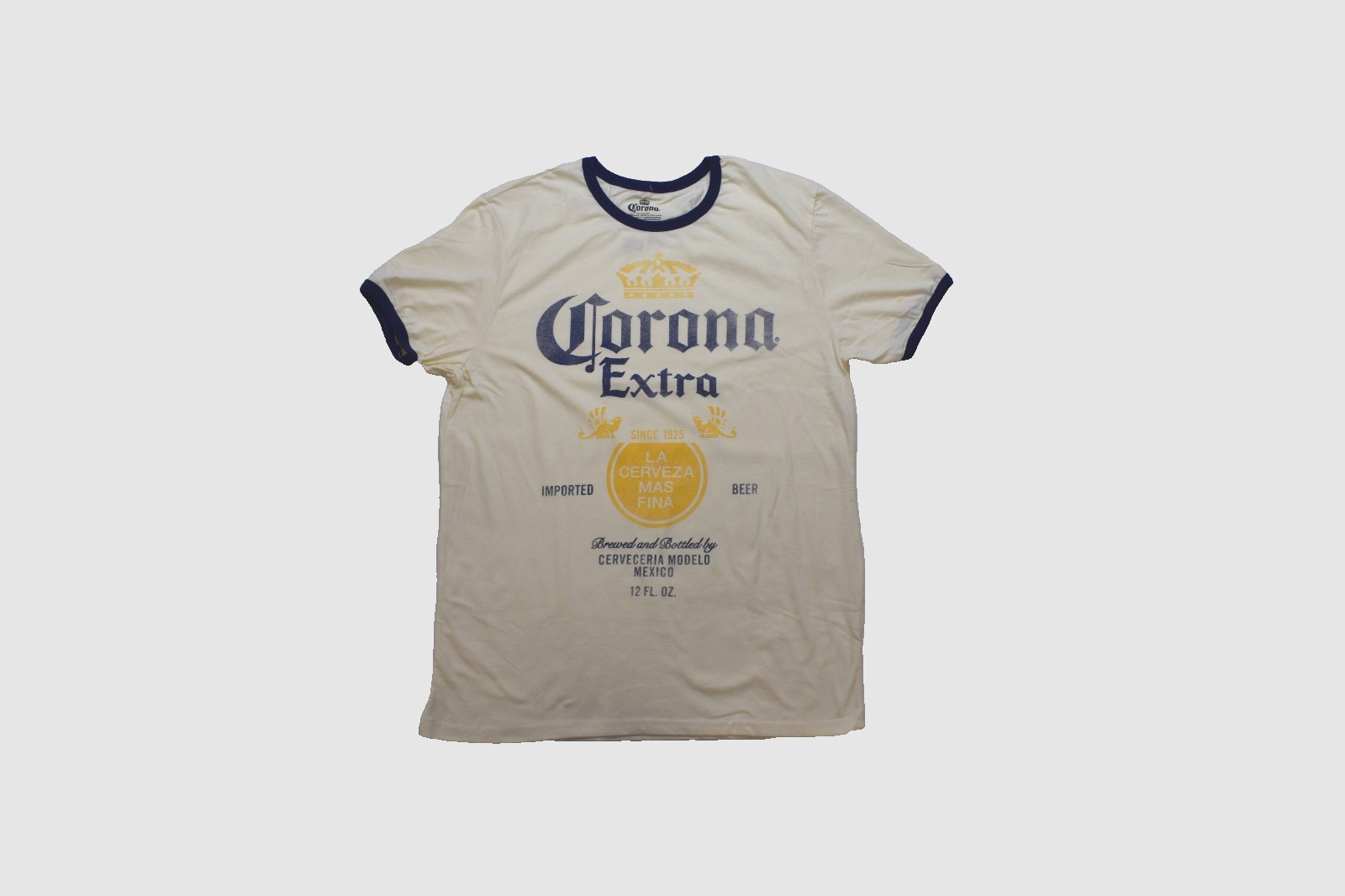 Corona Extra Vintage Graphic Ivory Mens Ringer Shirt NWT Small