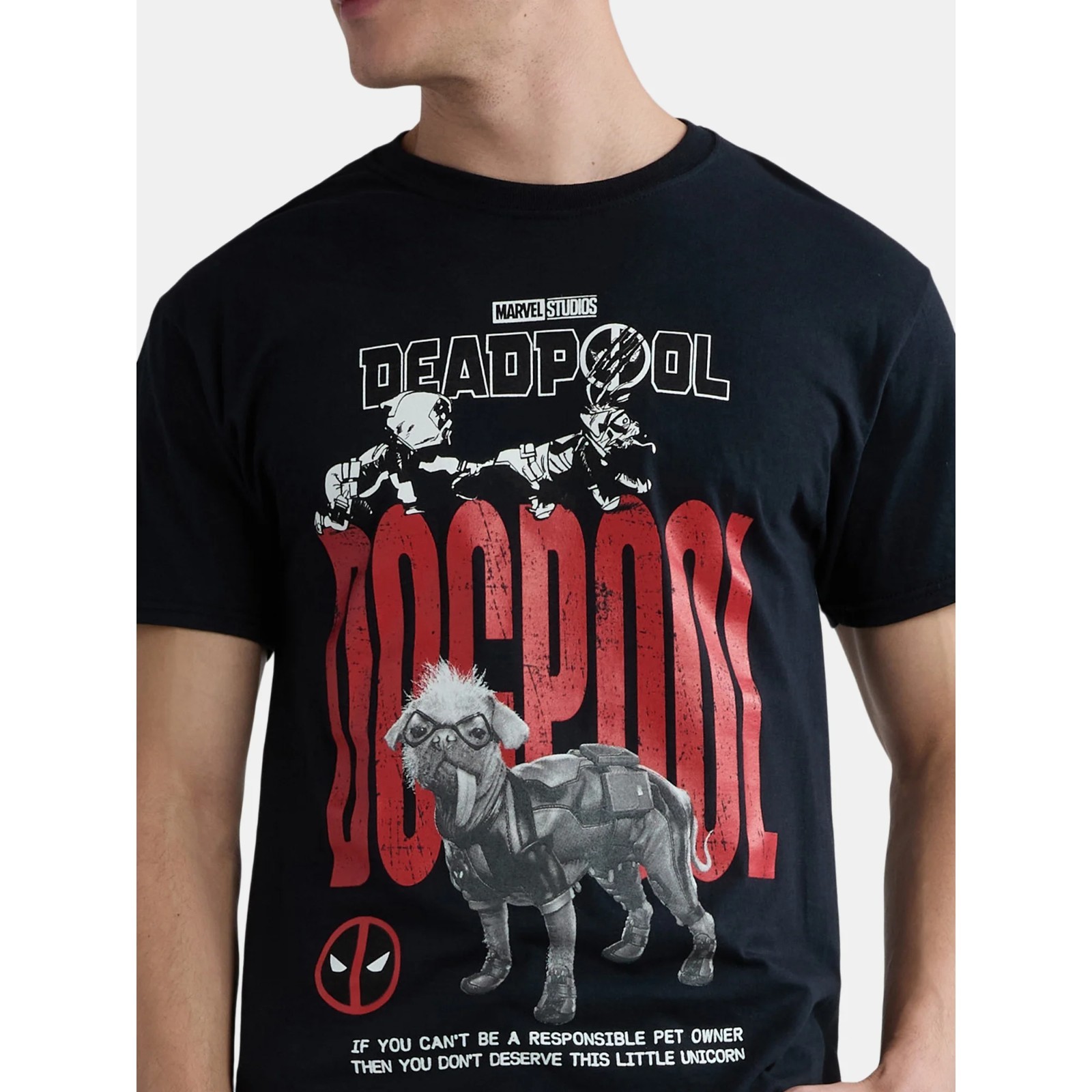 Deadpool Wolverine Size XL Dogpool Black Short-Sleeve Tag-Free Funny Graphic Tee