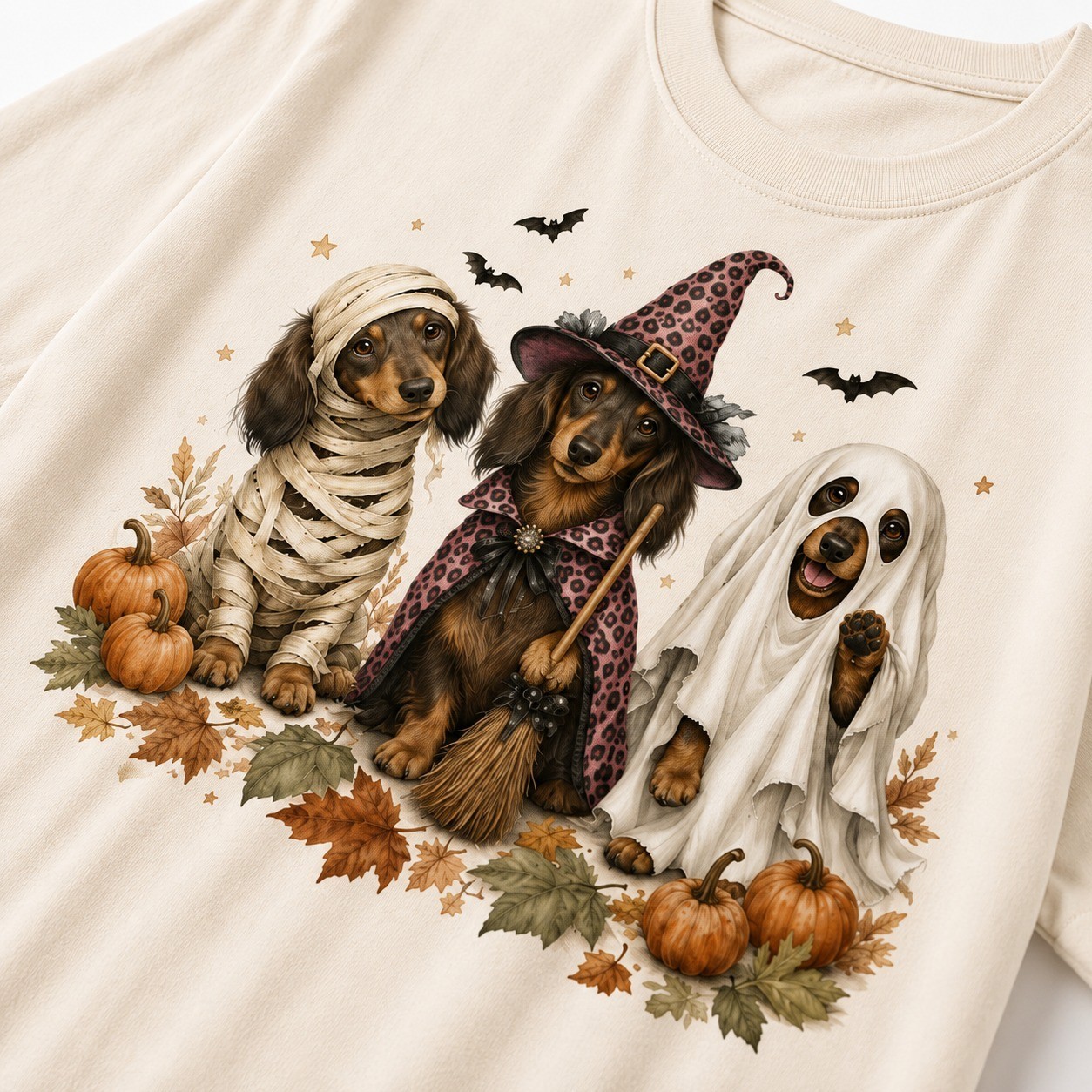 Funny Halloween Dachshund Shirt Witch Ghost Dog Graphic Tee Doxie Lover Gift