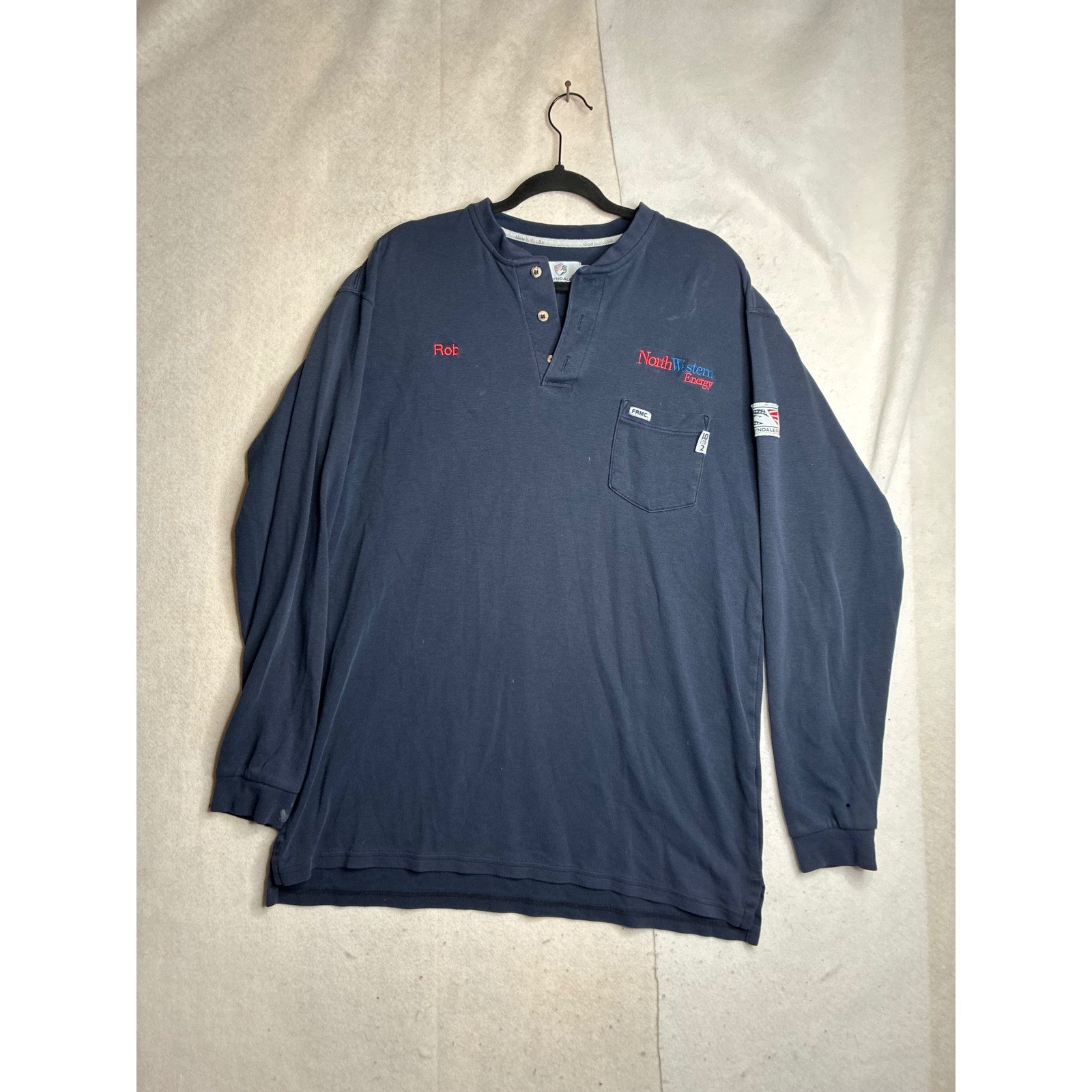 Tyndale FR Flame Resistant Henley Shirt Mens XL Navy NorthWestern Energy Rob USA