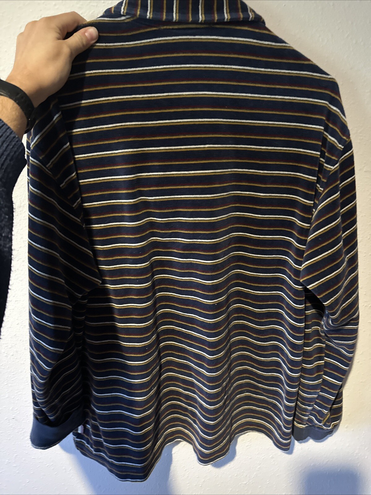 Vintage Levi’s Terry Cloth Stripe Tee Size XL USA 90s Y2K Black Stripes, Zip