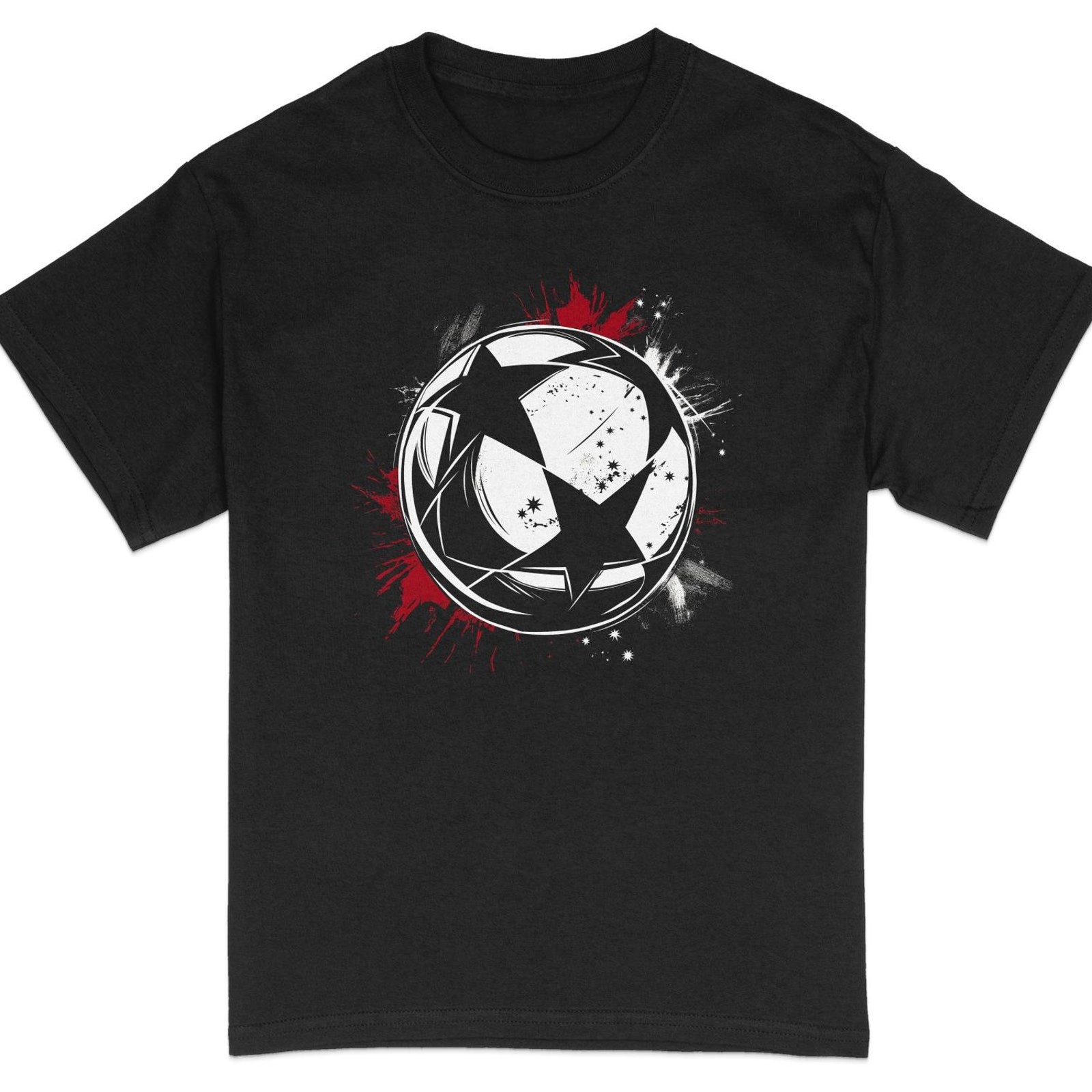 Abstract Star Circle Grunge Print T-Shirt, Artistic Black and Red Tee, Unisex#26