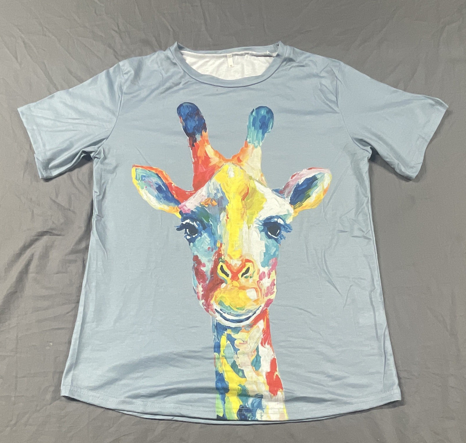 Unisex Adult Blue Graphic Giraffe Animal Print Short Sleeve Crew Neck T-Shirt M
