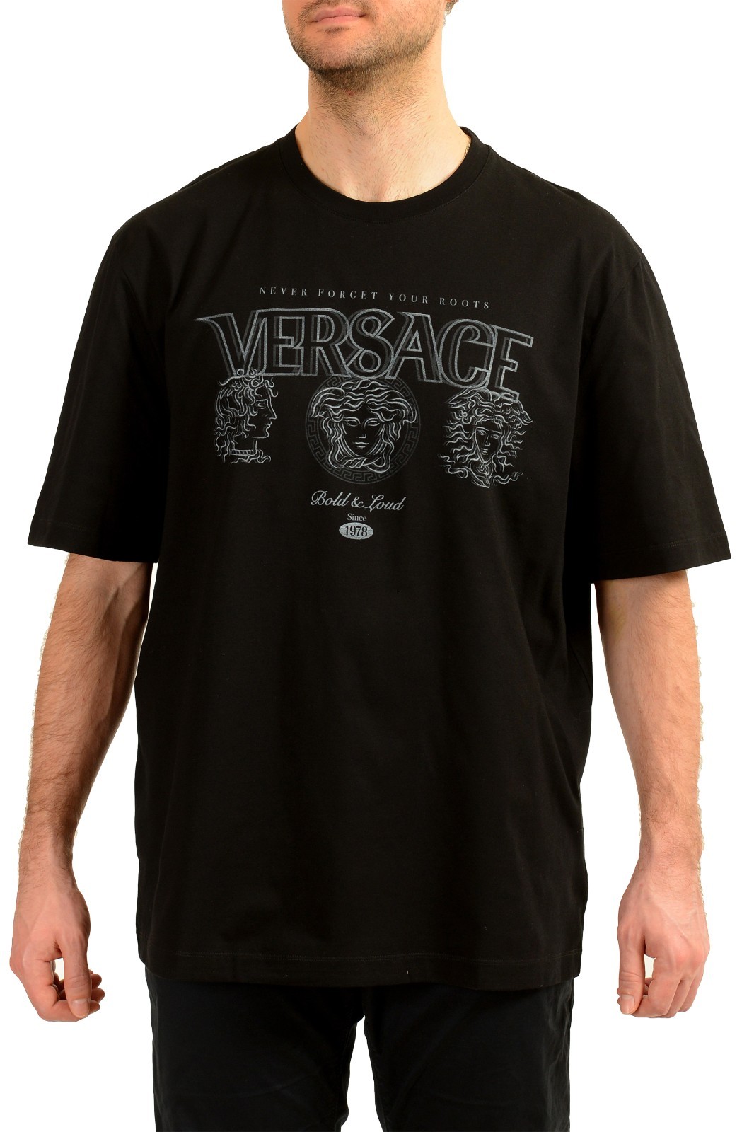 Versace Men’s “Bold & Loud” Print Crewneck Short Sleeve T-Shirt US 2XL IT 56