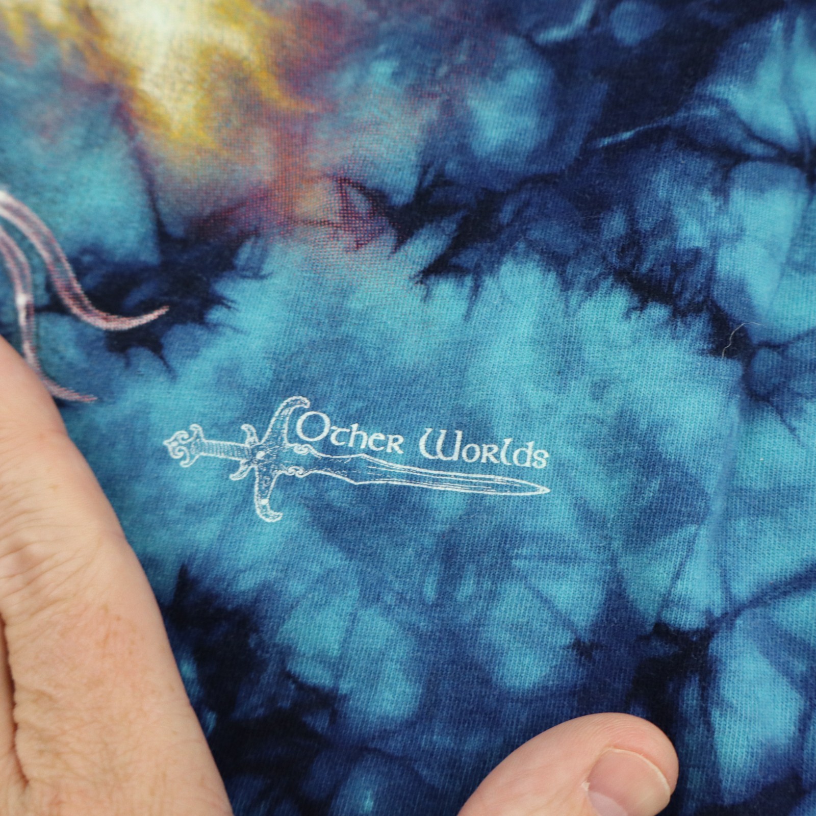 Vtg Other Worlds Wizard Storm Rider Dragon Shirt Tie Dye Mens L/XL Planet Earth