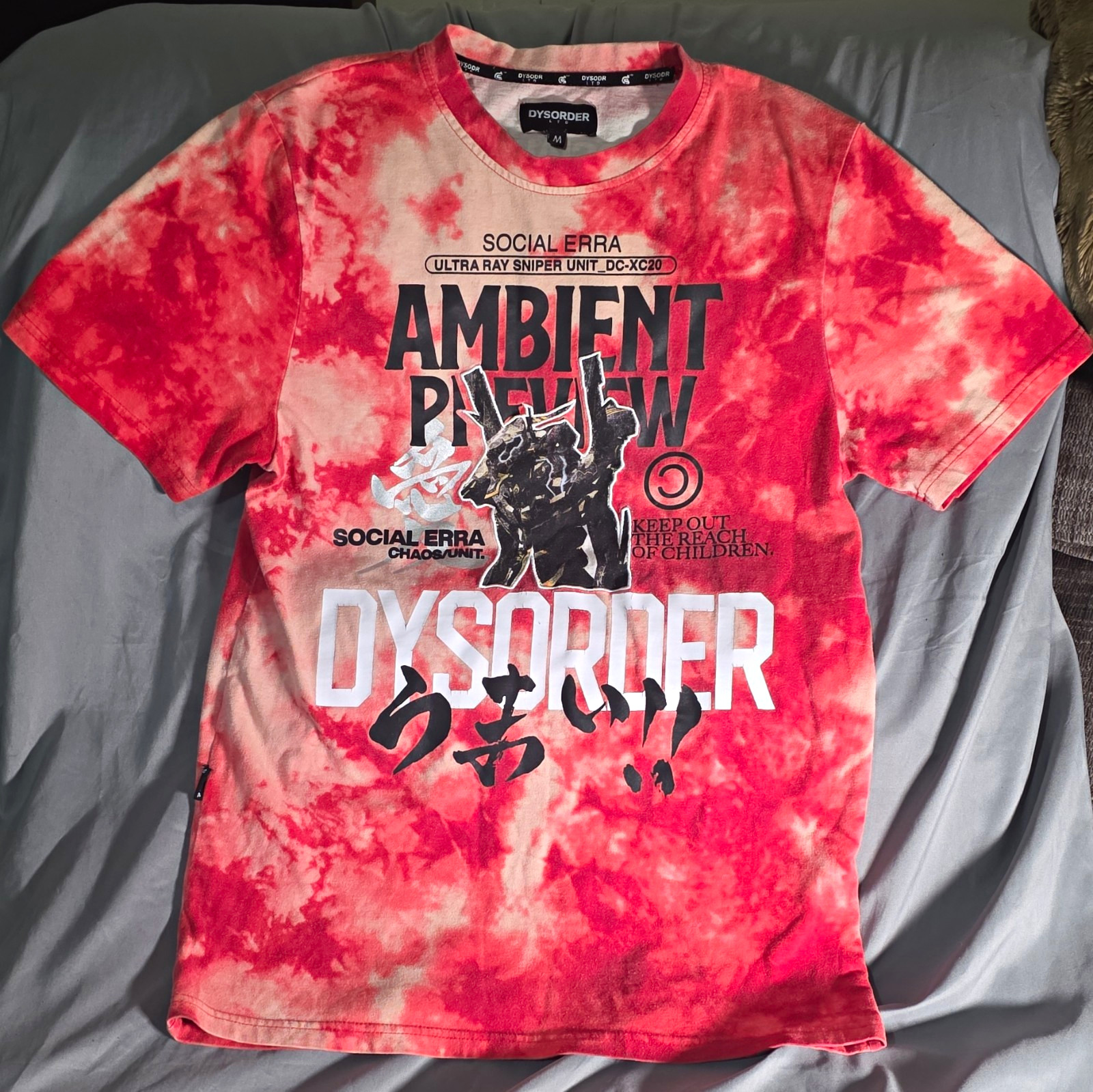 Dysodr LTD Men’s M Red White Black Tie-Dye Graphic Logo Crew Neck Tee