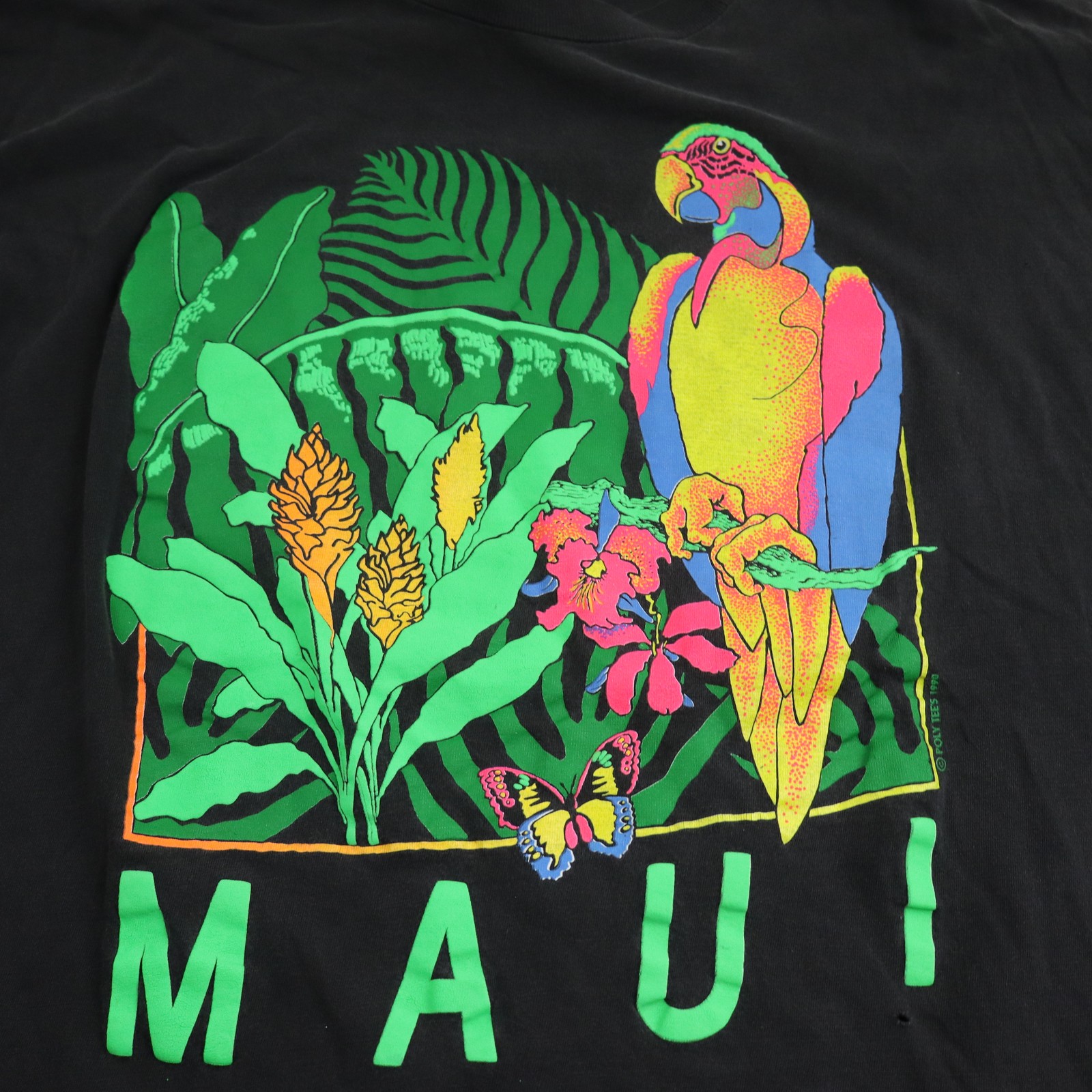 Maui Vintage 90s T Shirt Mens 3XL Black Hawaii Parrot Tropical Single Stitch Tee