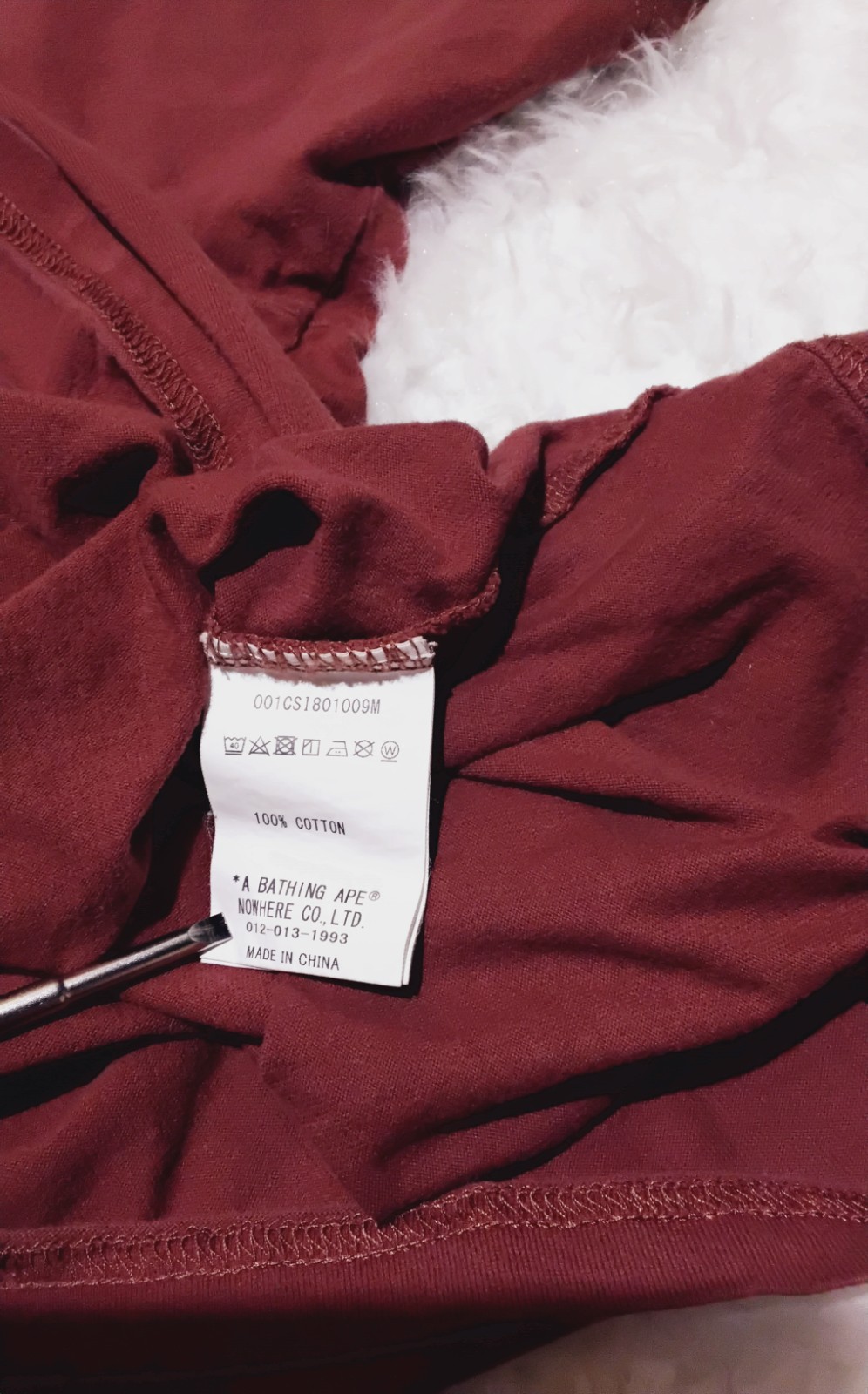 BAPE One Point Mini Ape Head Pocket Tee Burgundy Size XXL