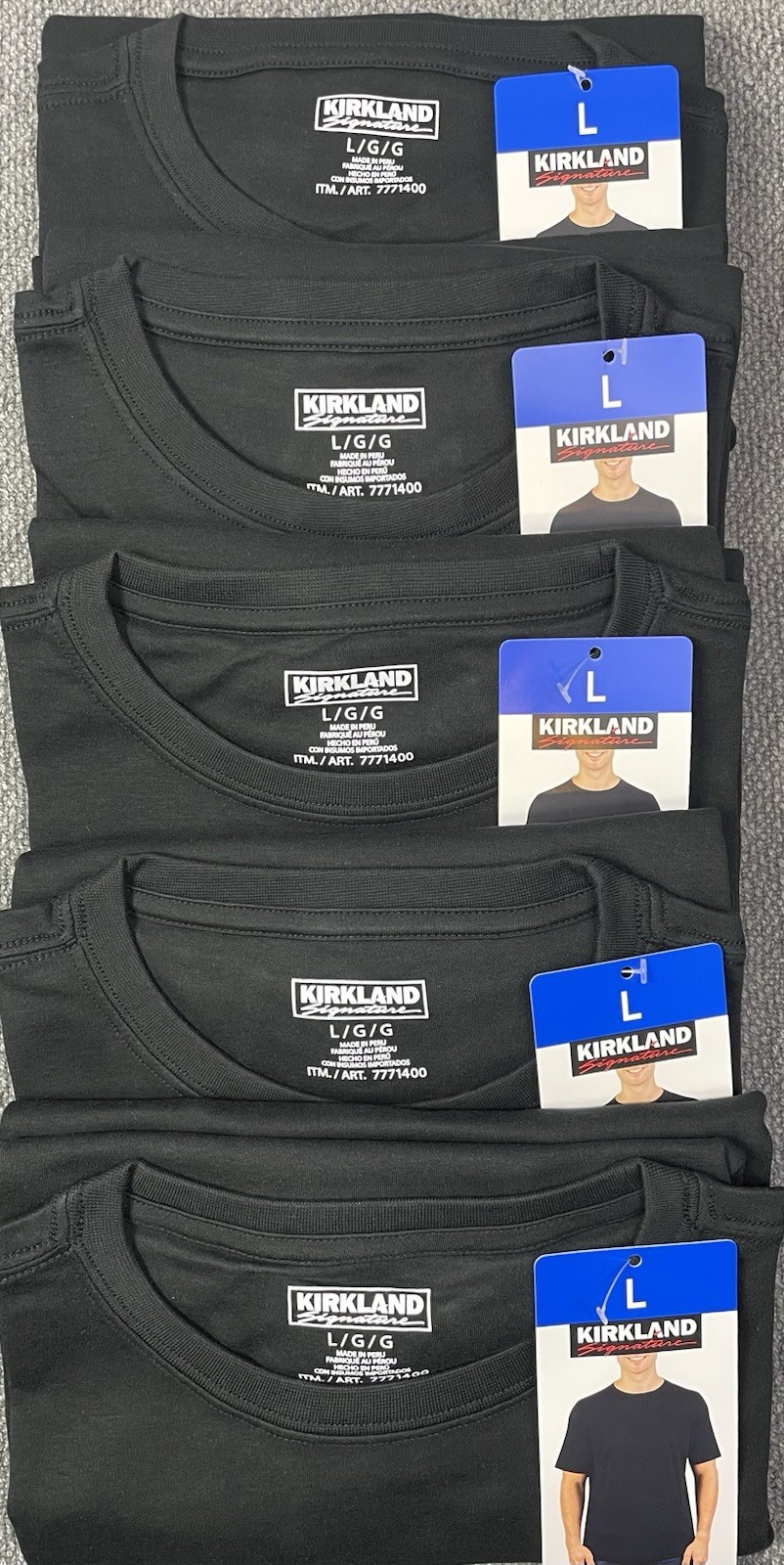 Kirkland Signature Men’s Lot of (5) BLACK 100% Pima Tee Pick Size M, L, XL NWT