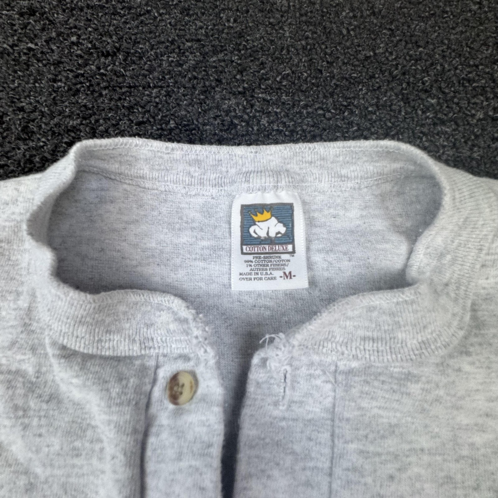 Vtg Cotton Deluxe Shirt Mens M Gray Henley Colorblock Single Stitch T-Shirt