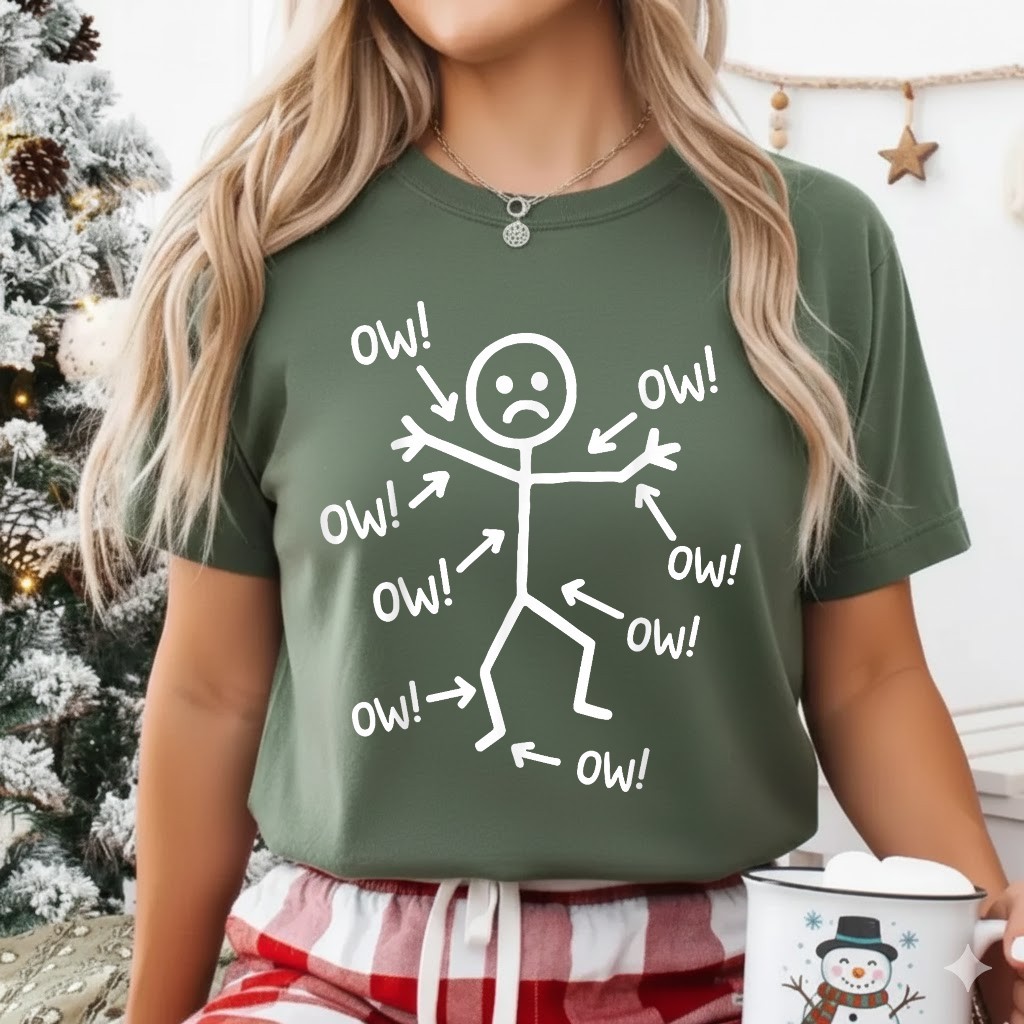 Ow Ow Ow Stick Character Figure Humor Chronic Pain Awareness T-Shirt