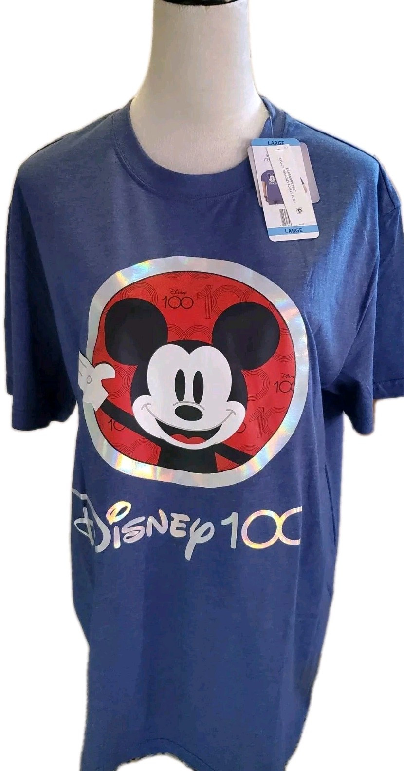 NWT Unisex Disney Blue T-Shirt 100th Celebration Front & Back Graphics Sz.Lg