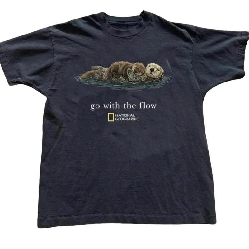 Go With The Flow National Geographic T-Shirt, Vintage Unisex Black Tee