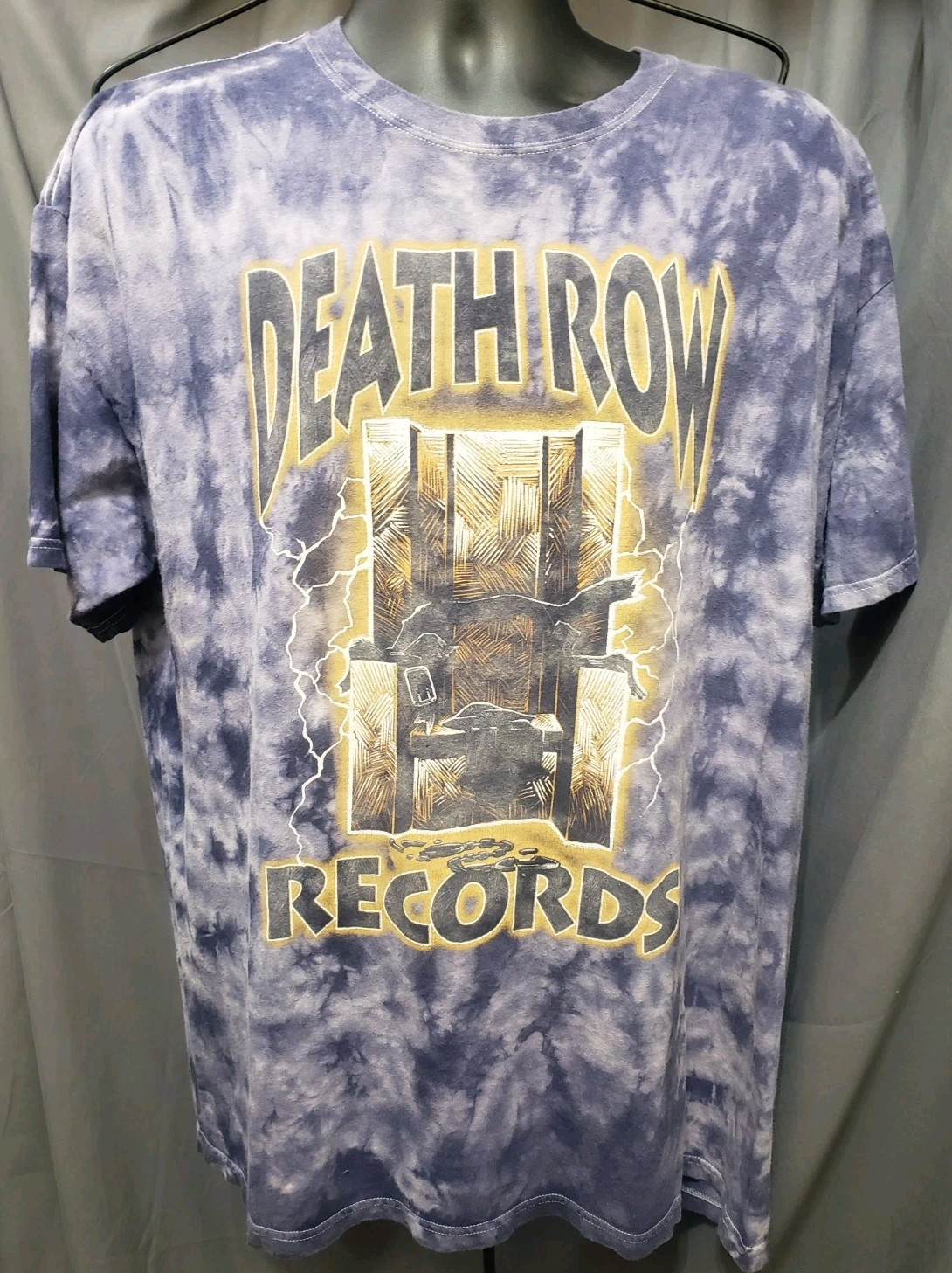 Death Row Shirt Mens Medium Blue Tie Dye Graphics Pullover Short Sleeve Y2K