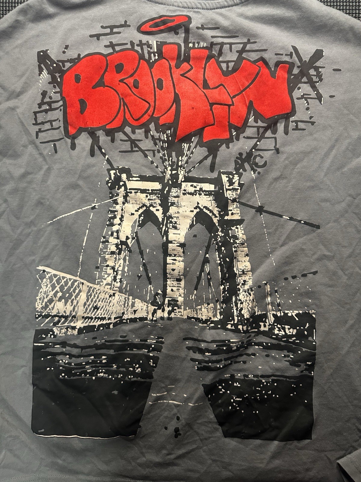 Y2K Brooklyn Graphic T Shirt Mens 3XL Gray Oversized Streetwear Graffiti