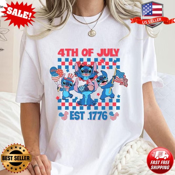 Patriotic Stitch Tee, Funny July 4th Est 1776 – American Stitch T-Shirt S-3XL