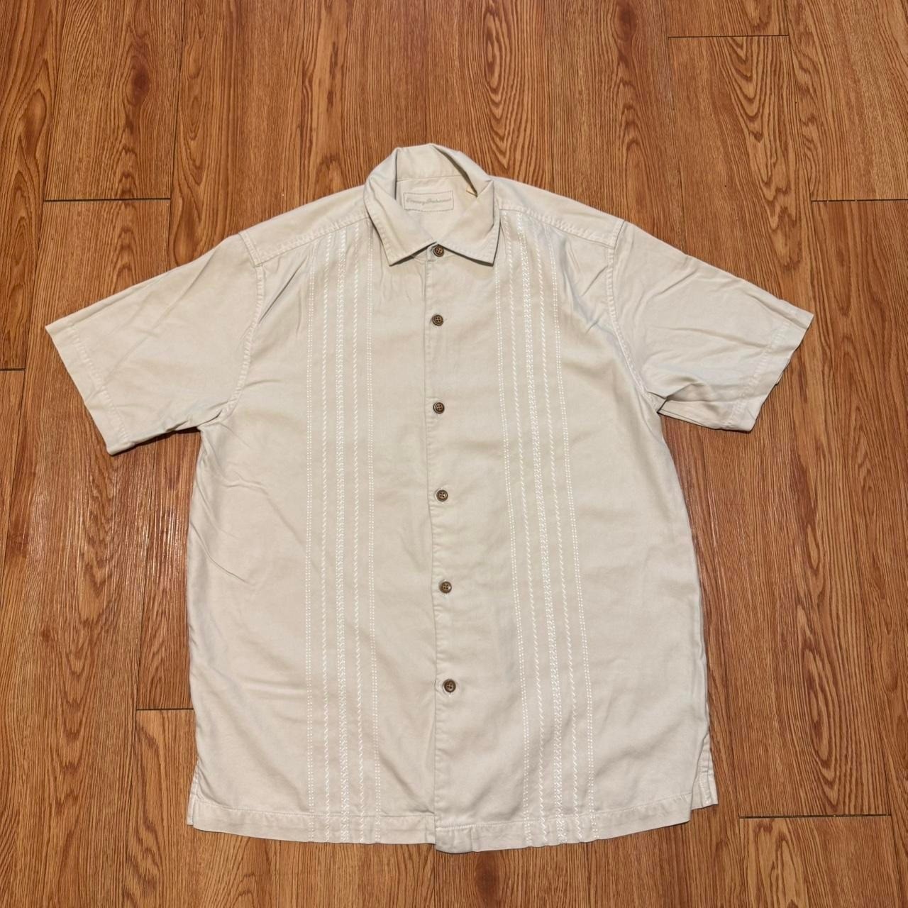 Tommy Bahama Men’s Shirt Button Up Silk Embroidered Motorcycle Cream Size Small