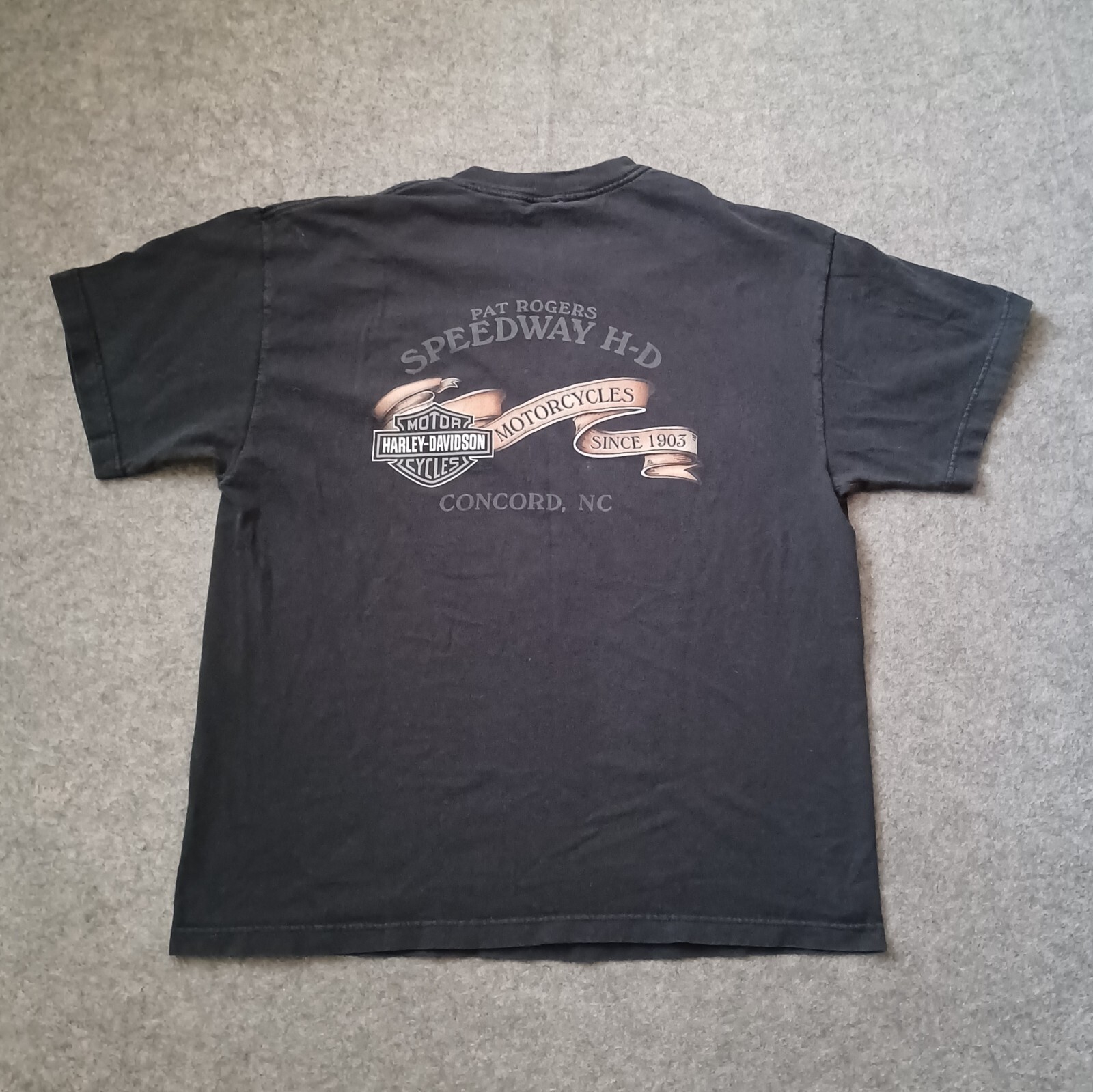 Vtg Harley Davidson T Shirt Mens Black L Logo Pat Rogers Speedway Motorcycle Y2K