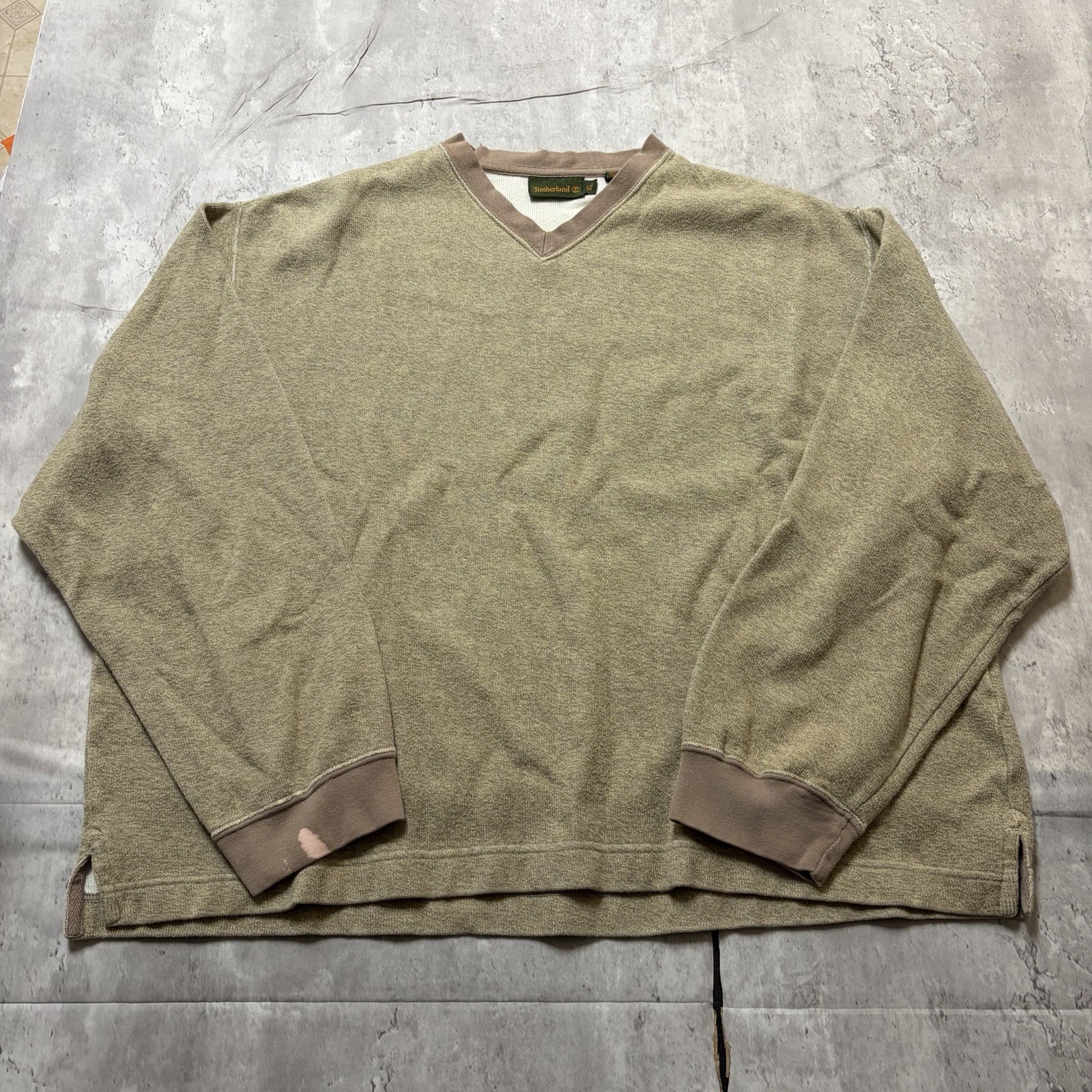 Timberland long sleeve Light Weight V Neck Shirt XL Beige Sand Khaki 100% Cotton