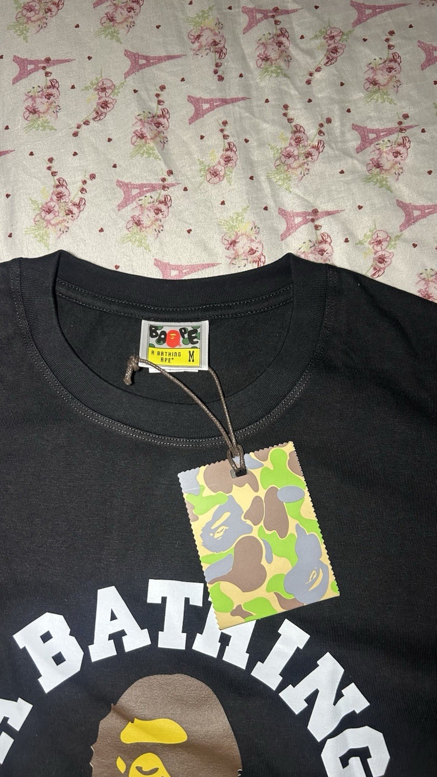 A Bathing Ape BAPE College Tee Black Ape Head Logo Cotton Crew Neck Size M