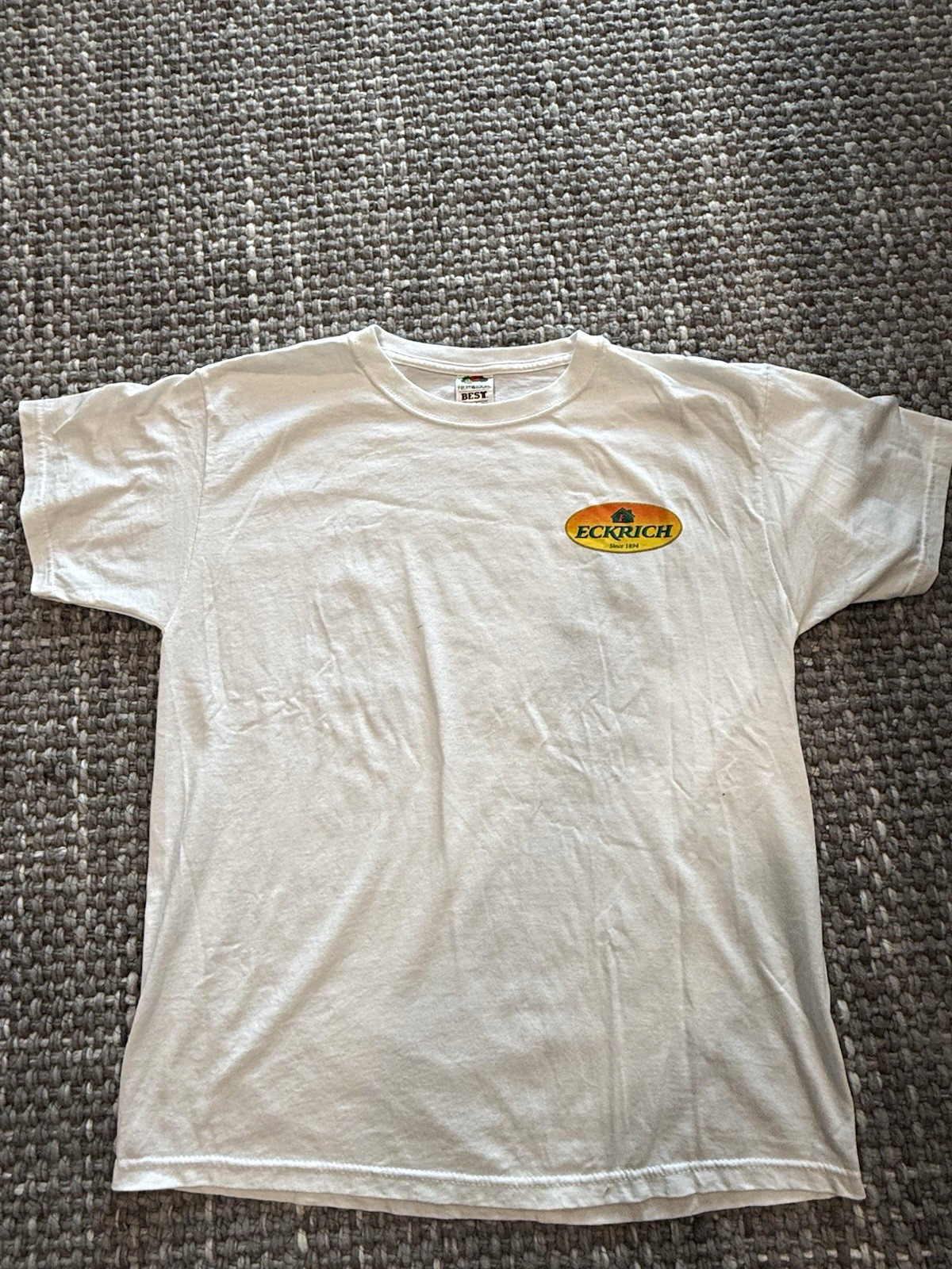 Fruit of the Loom Eckrich Graphic Print Logo Crew Neck T-Shirt Size L Y2K
