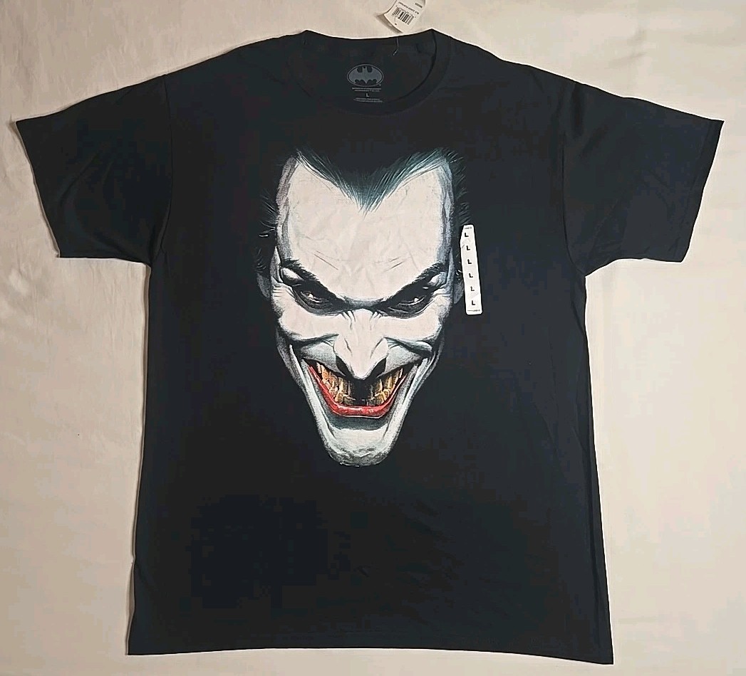 The Joker Men’s Graphic Print T-Shirt DC Comics Alex Ross Solid Black Size Large