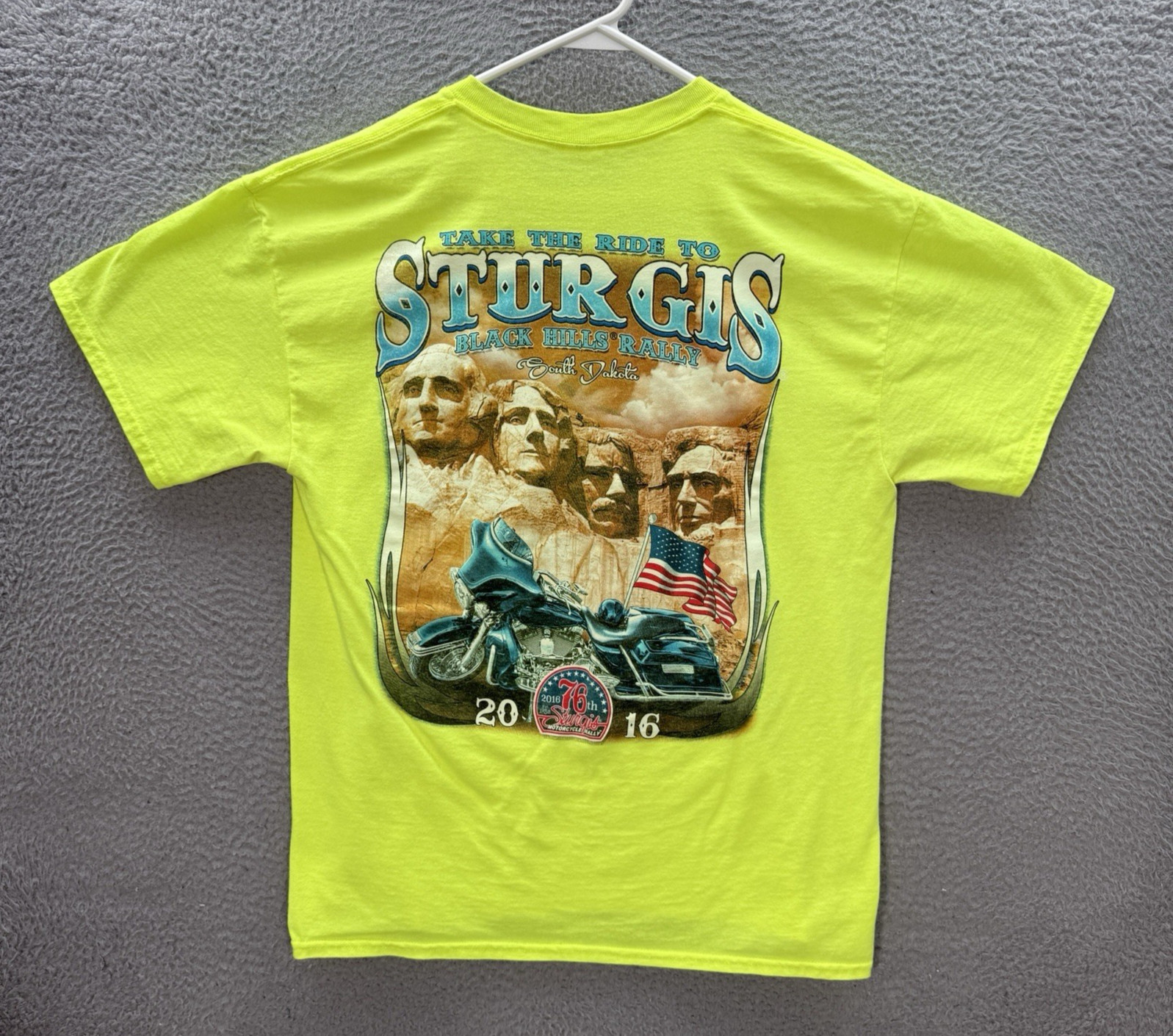 Anvil Shirt Adult Large Yellow Crewneck Sturgis Biker Motorcycle Nature Grunge