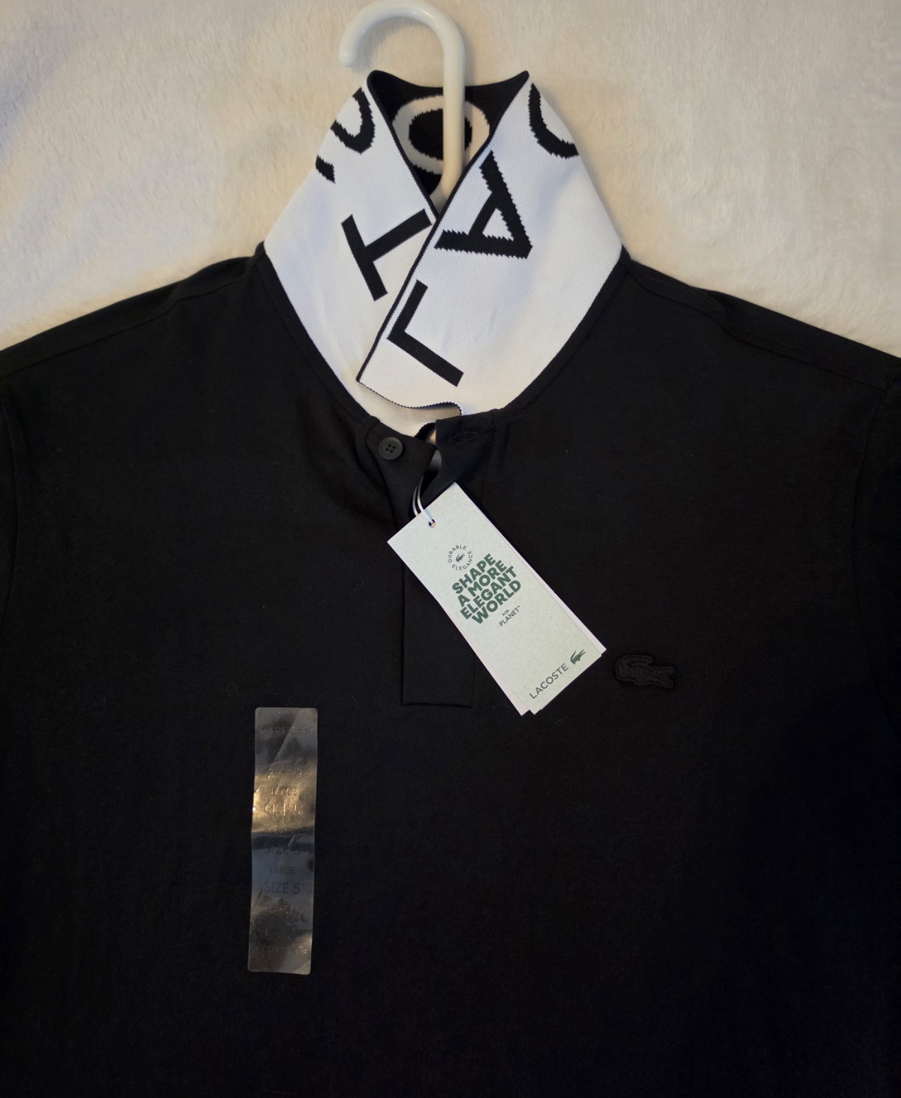 T-shirt Black Neck Detail LACOSTE Size L Short Sleeve