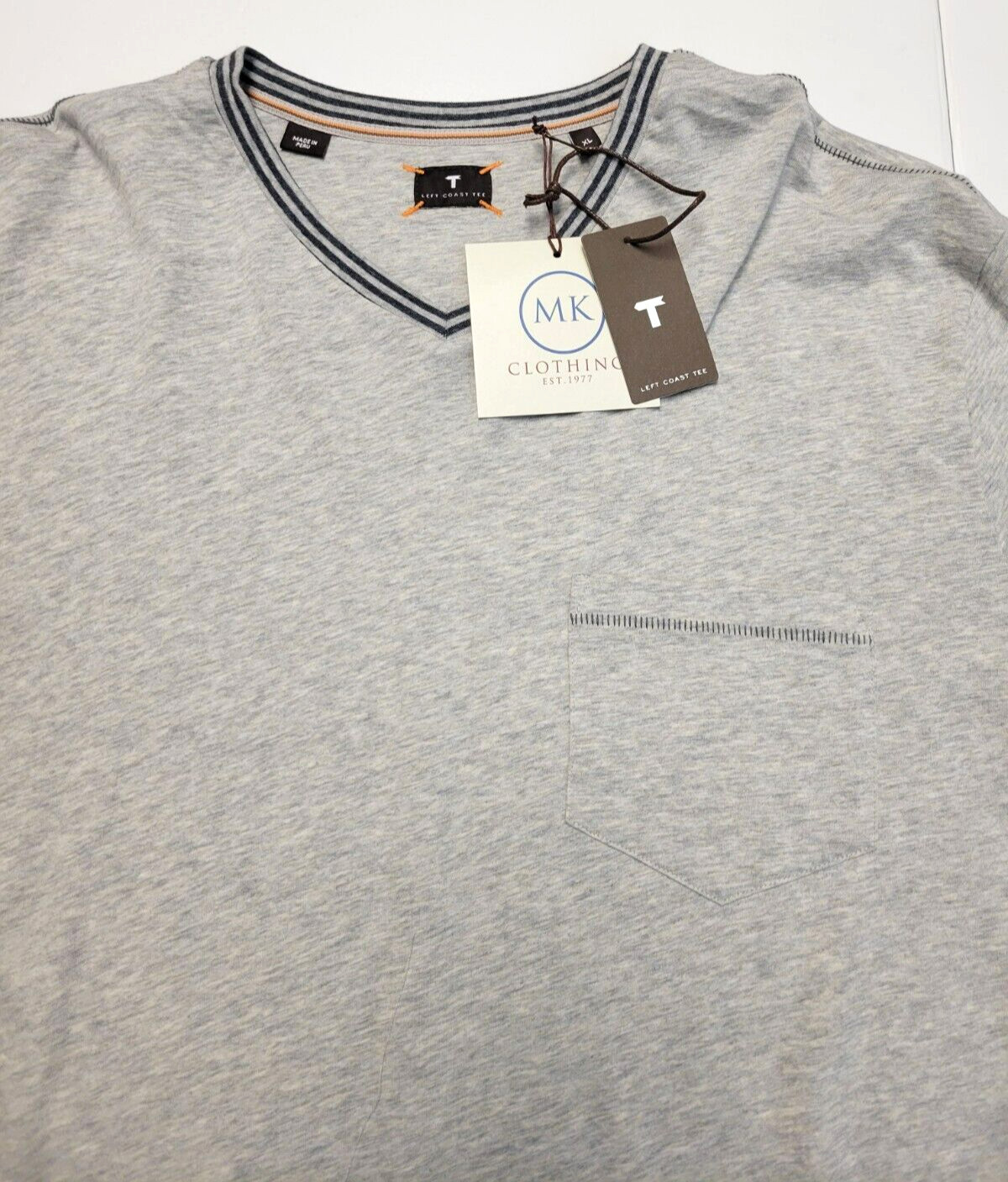 $125 New LEFT COAST TEE V-Neck Shirt L/S Cotton Men’s XL X-LARGE Gray Pocket