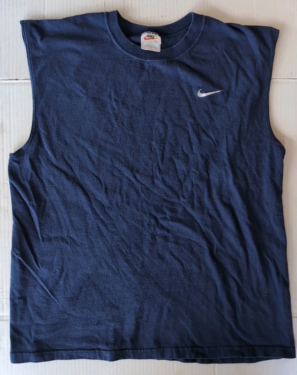 80s/90s Blue Large NIKE Embroided Swoosh Muscle Tank Top Chest logo White Tag