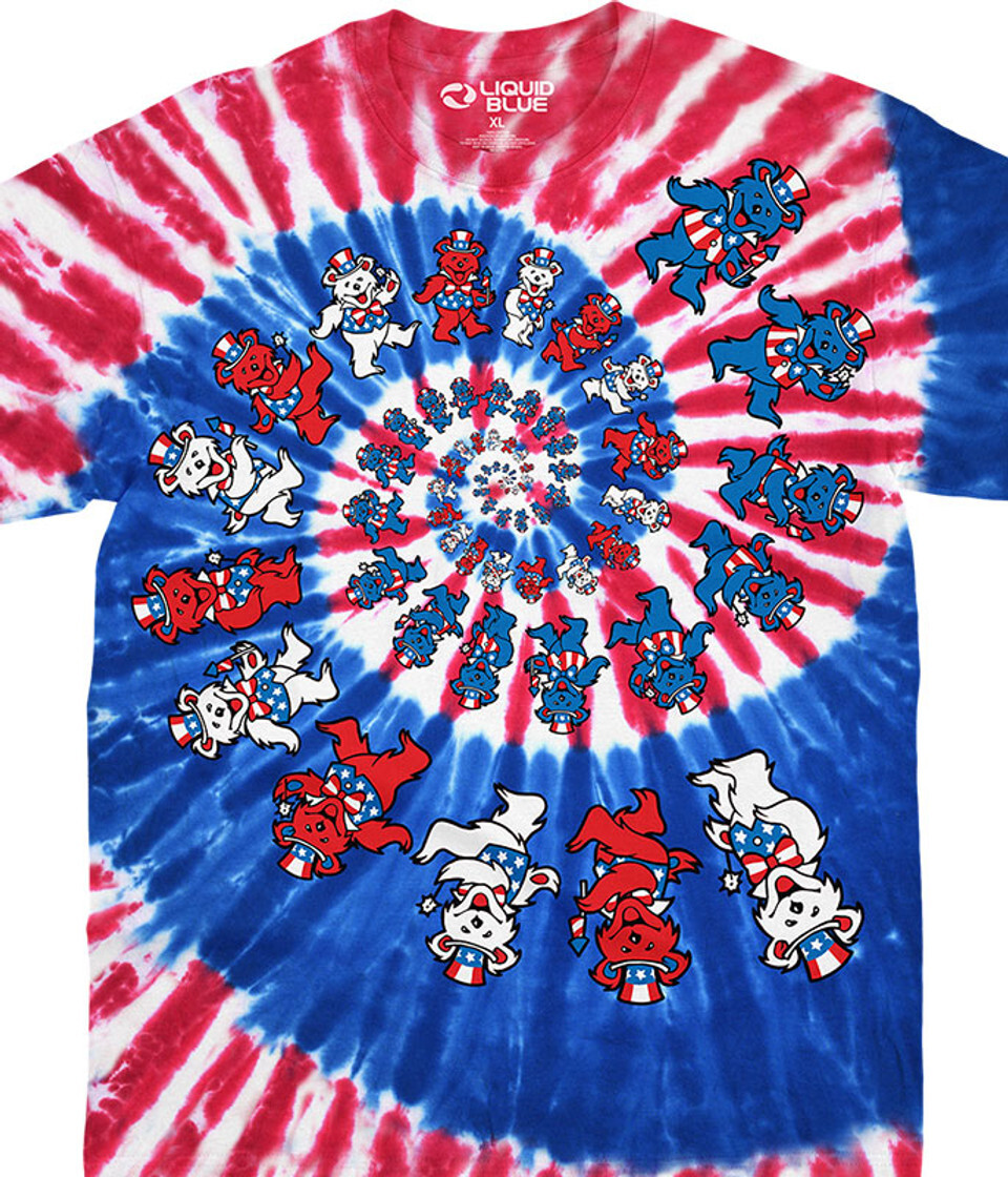 GRATEFUL DEAD-SPIRAL PATRIOTIC BEARS-TIE DYE T-SHIRT S-M-L-XL-2X Garcia,Wier