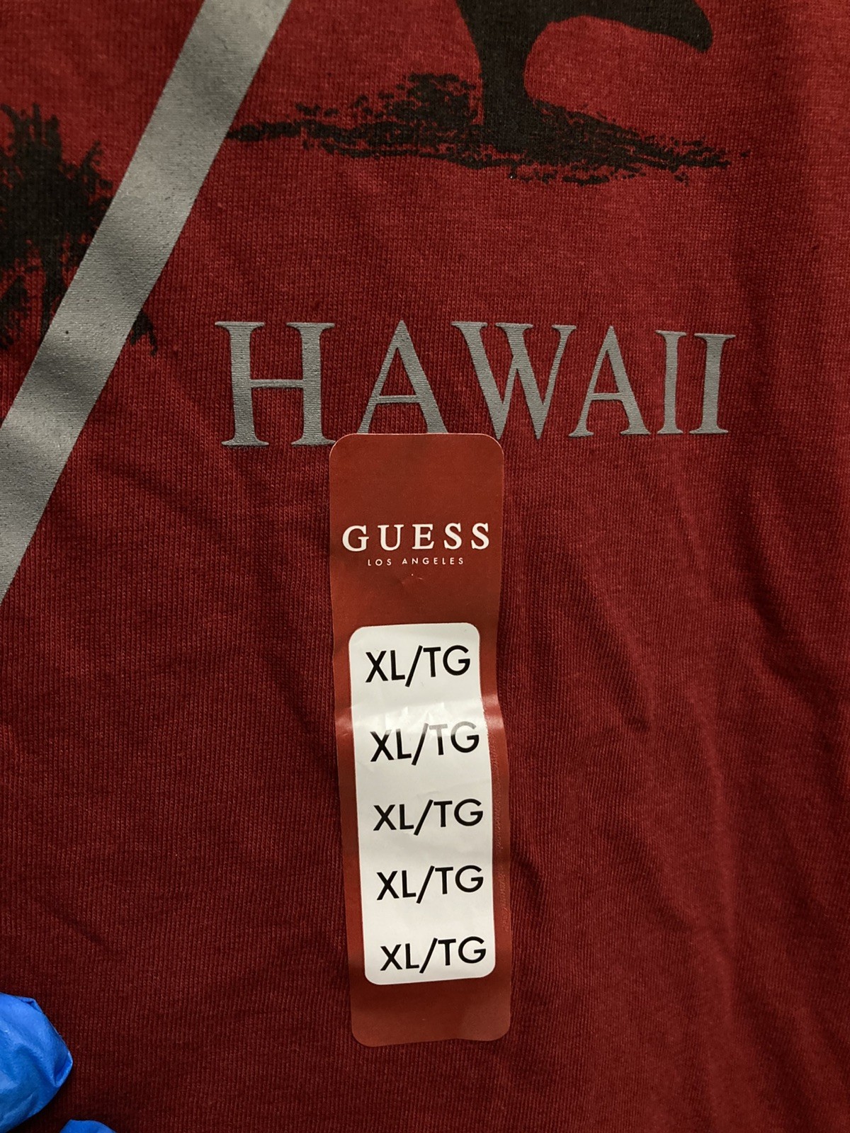 [New] GUESS LOS ANGELES “Hawaii “ Unisex T Shirt; XL; Red Wine; New with Tag