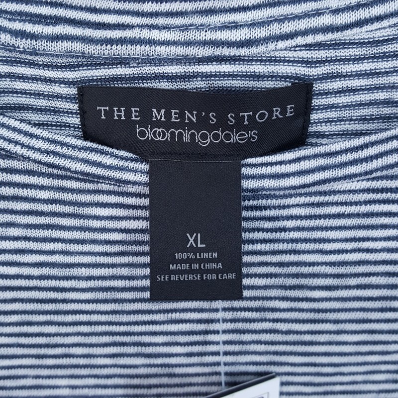 BLOOMINGDALES Shirt Mens XL Grey Stripe Pullover Crew 100% Linen Dark Slate