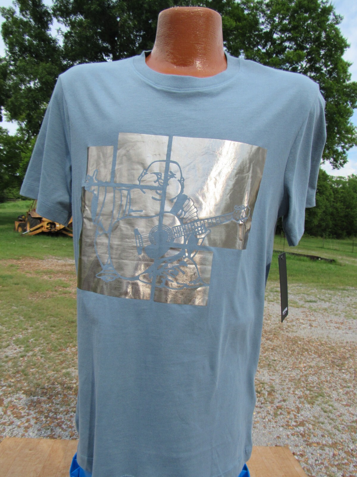 True Religion NWT Men’s Small Teal Gray Crew Neck Graphic T-Shirt Buddha New