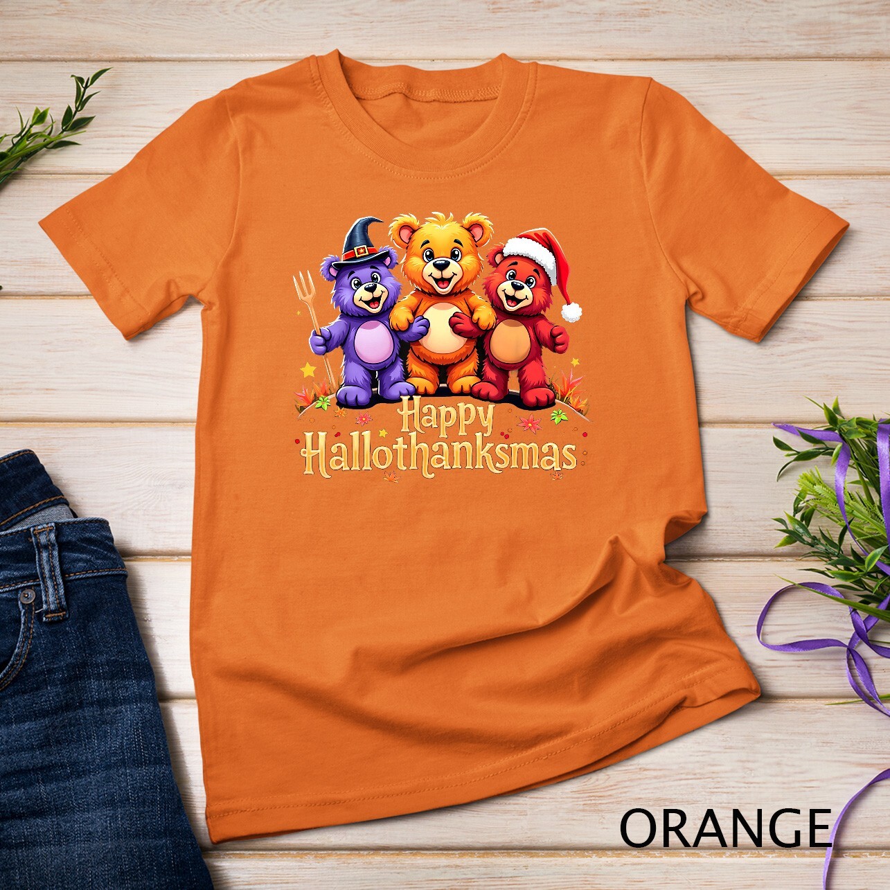 Hallothanksmas Bears Tee Halloween Thanksgiving Christmas T-Shirt Unisex T-shirt