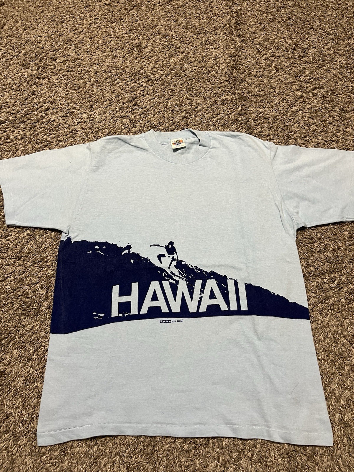 Vintage 1978 Single Stitch Hawaii Surfing Blue T Shirt Front And Back Print Sz L