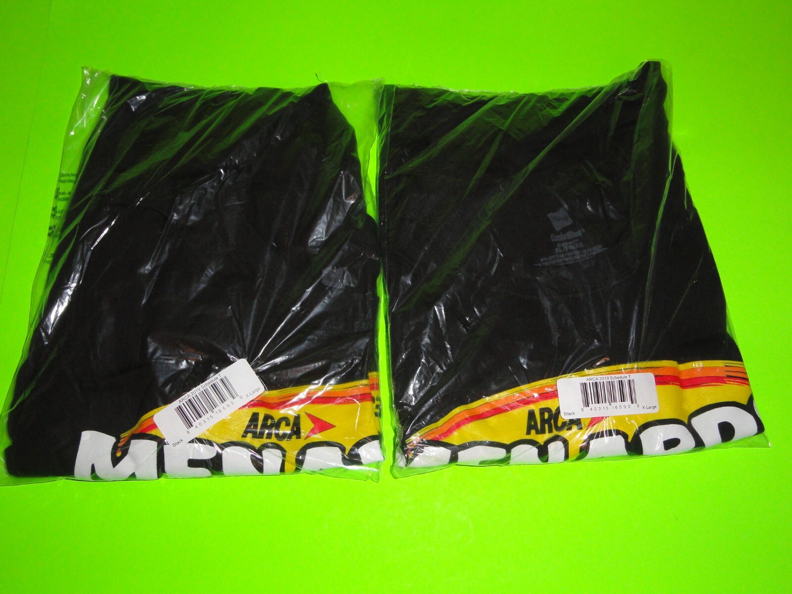 (Lot of 2) Sz XL / EXTRA LARGE BLACK Menards ARCA Racing Series 2019 T-Shirt NEW