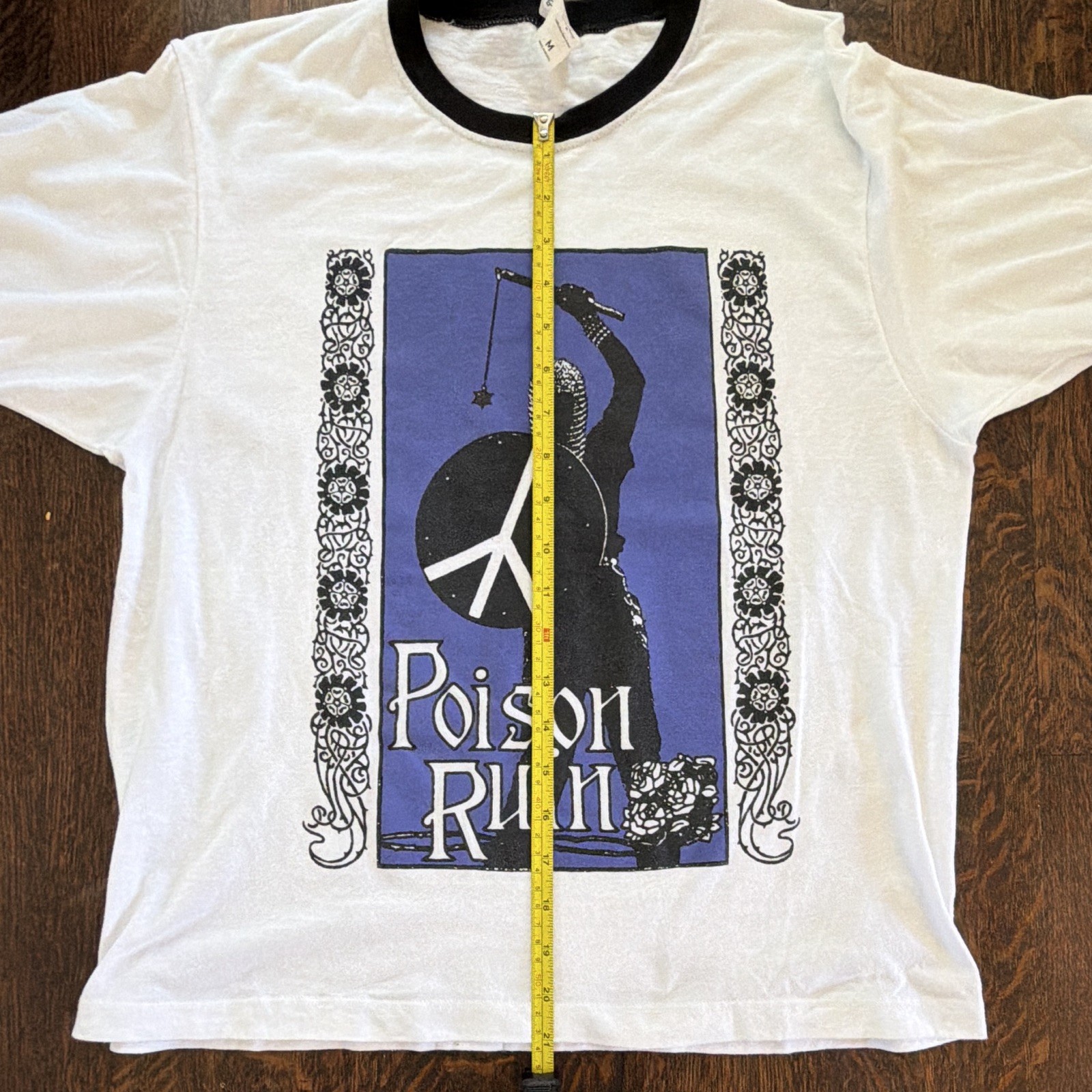 Poison Ruin cropped Graphic Ringer T-Shirt White/Black/Blue M Crew Neck