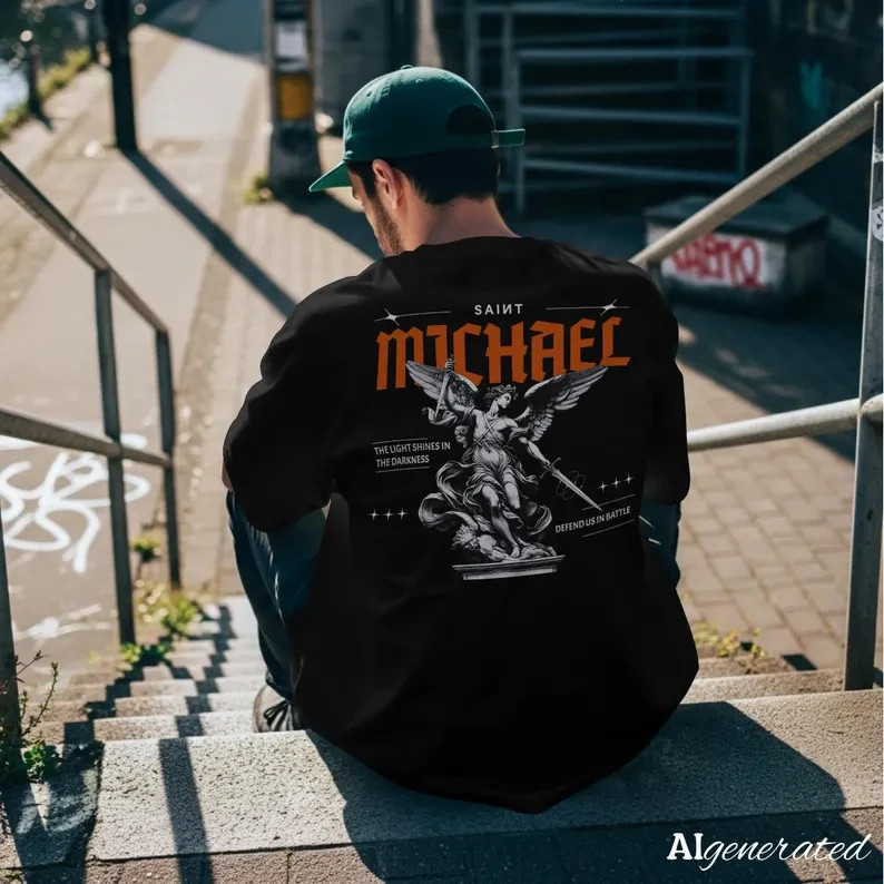 Saint Michael Shirt Christian Streetwear Tee Catholic Warrior Graphic Shirt