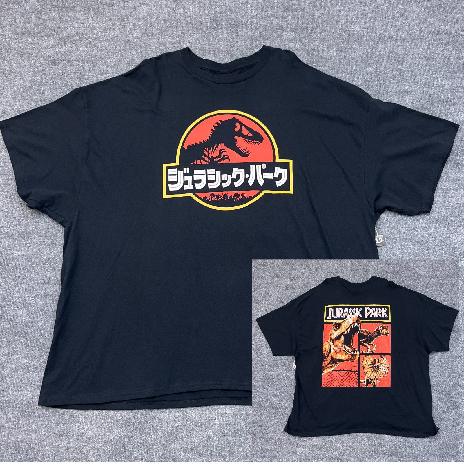 Jurassic Park Shirt 5XL Black Japanese Kanji Logo Double Sided Print T-Shirt