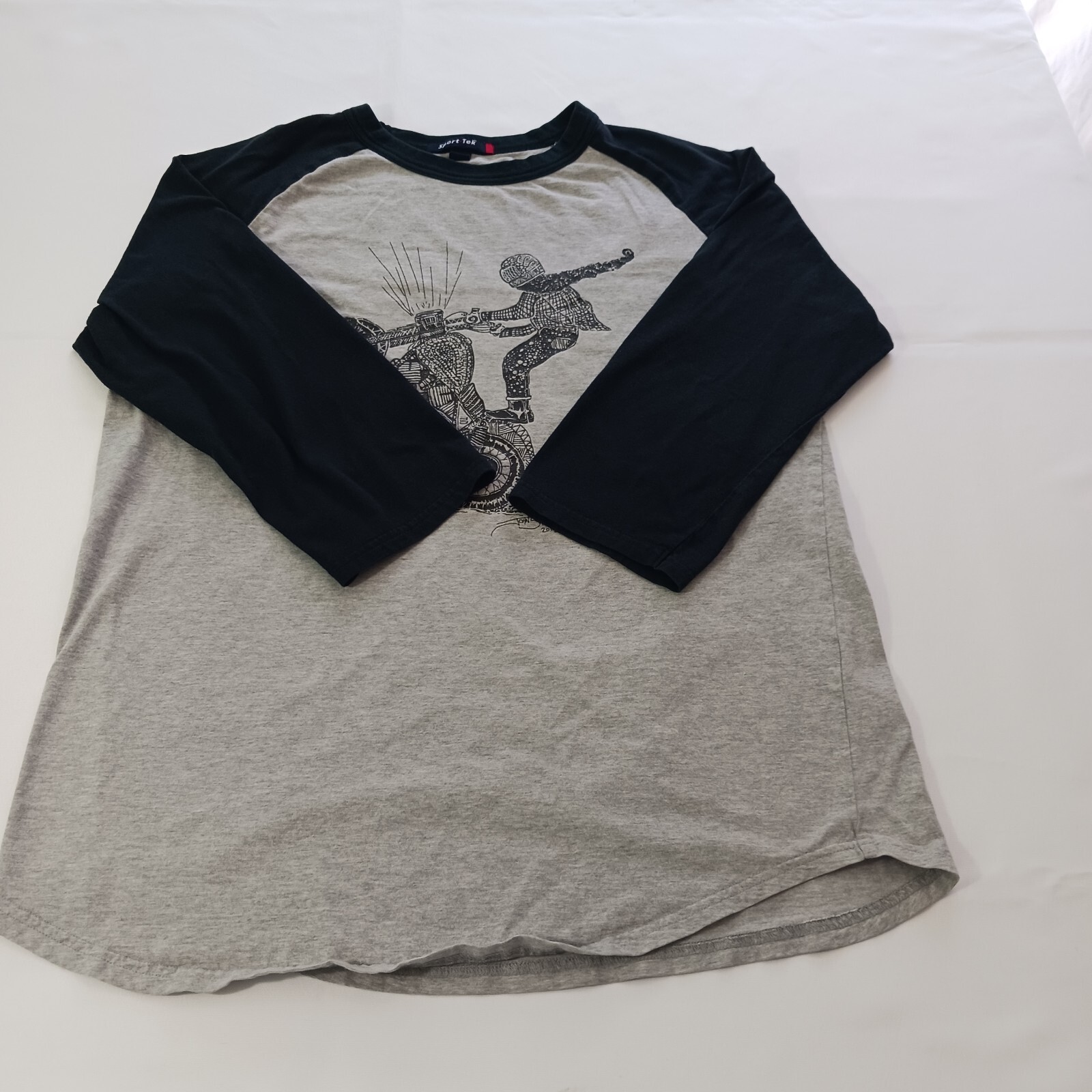 Sport-Tek NOMAD 615 Men’s Gray & Black Cotton 3/4 Sleeve Reglan T-Shirt Size M
