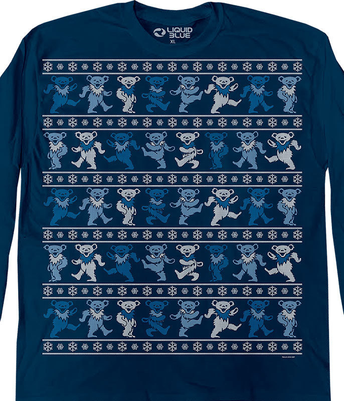 GRATEFUL DEAD-DANCIN BEAR-XMAS SWEATER-Long Sleeve NAVY T-SHIRT S-M-L-XL-2X-3X