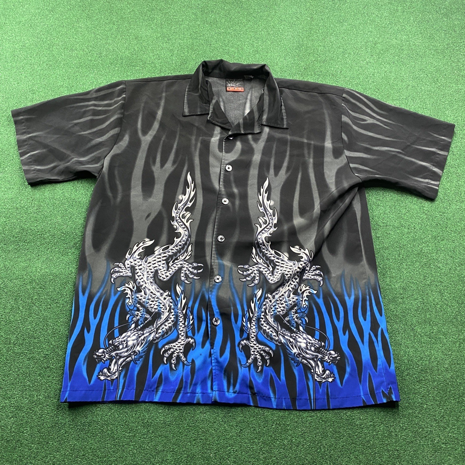 Vintage Flames Shirt Mens XL Black 90S Y2K Fire Button Up Trailer Park Boys
