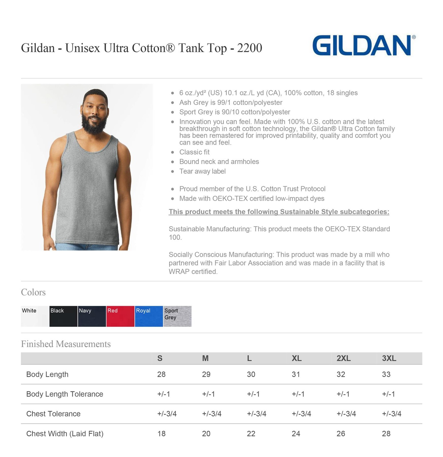 Gildan Men’s 6oz Ultra Cotton Tank Top Muscle T-Shirt 2200