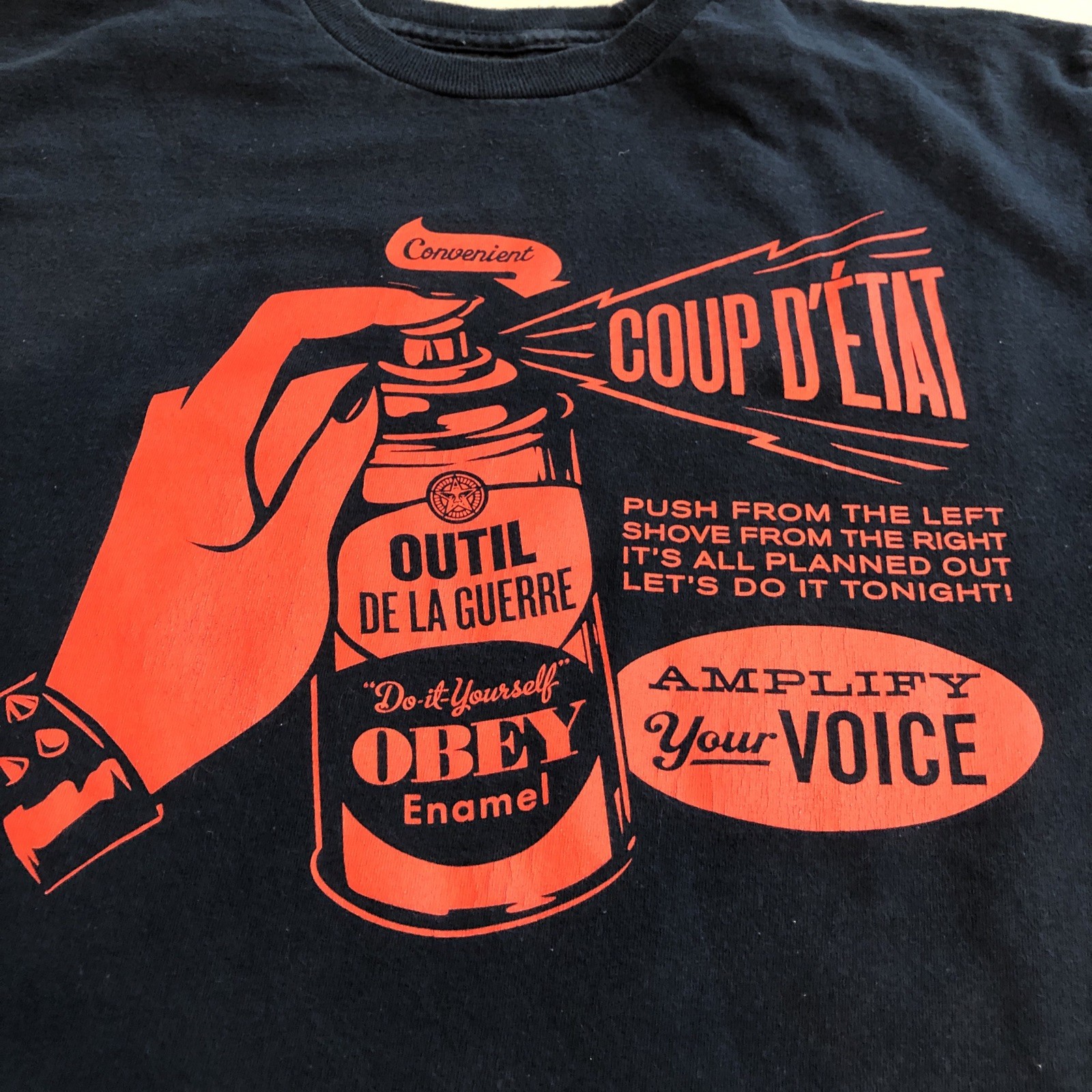 Obey Navy Blue & Red “Coup D ‘Etat” Graphic T-Shirt Sz M