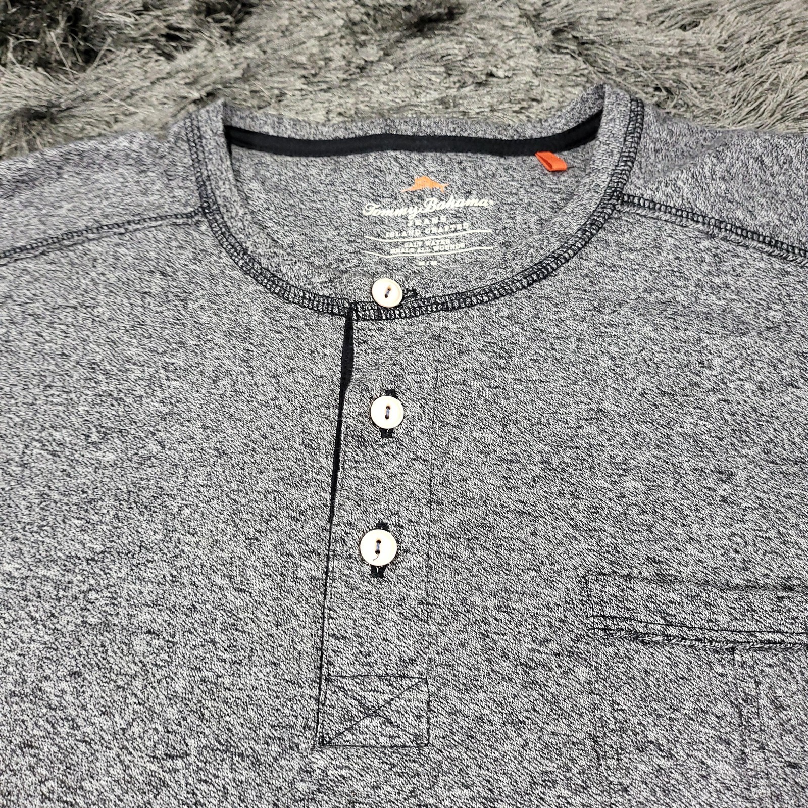 Tommy Bahama Henley Shirt Mens Medium Gray Short Sleeve Chest Pocket Heather